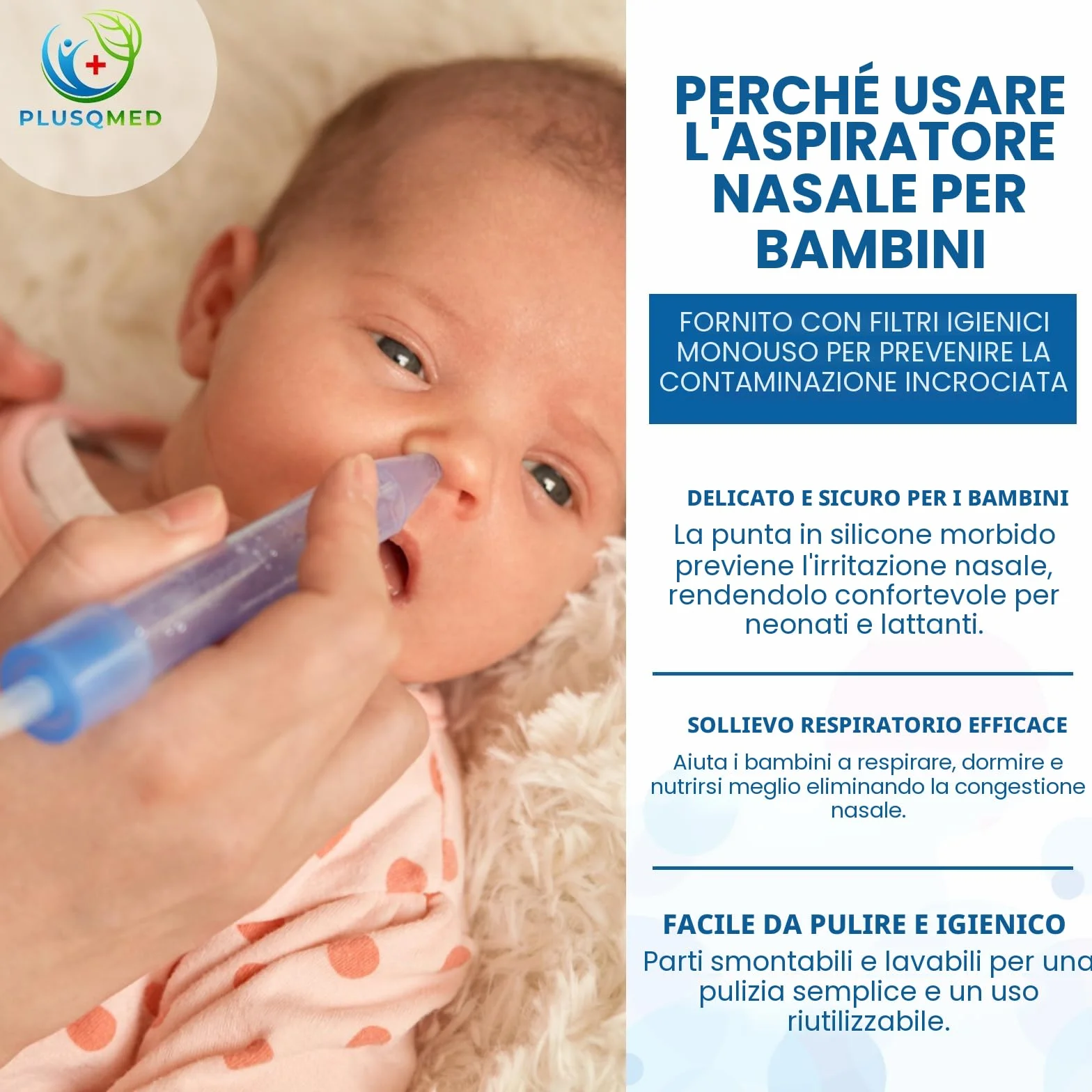 Aspiratore nasale per bambini, ventosa per muco con 24 filtri igienici, sicuro e facile da pulire per neonati, neonati, bambini, aspiratore nasale, aspiratore nasale, rimozione del muco, PLUSQMED