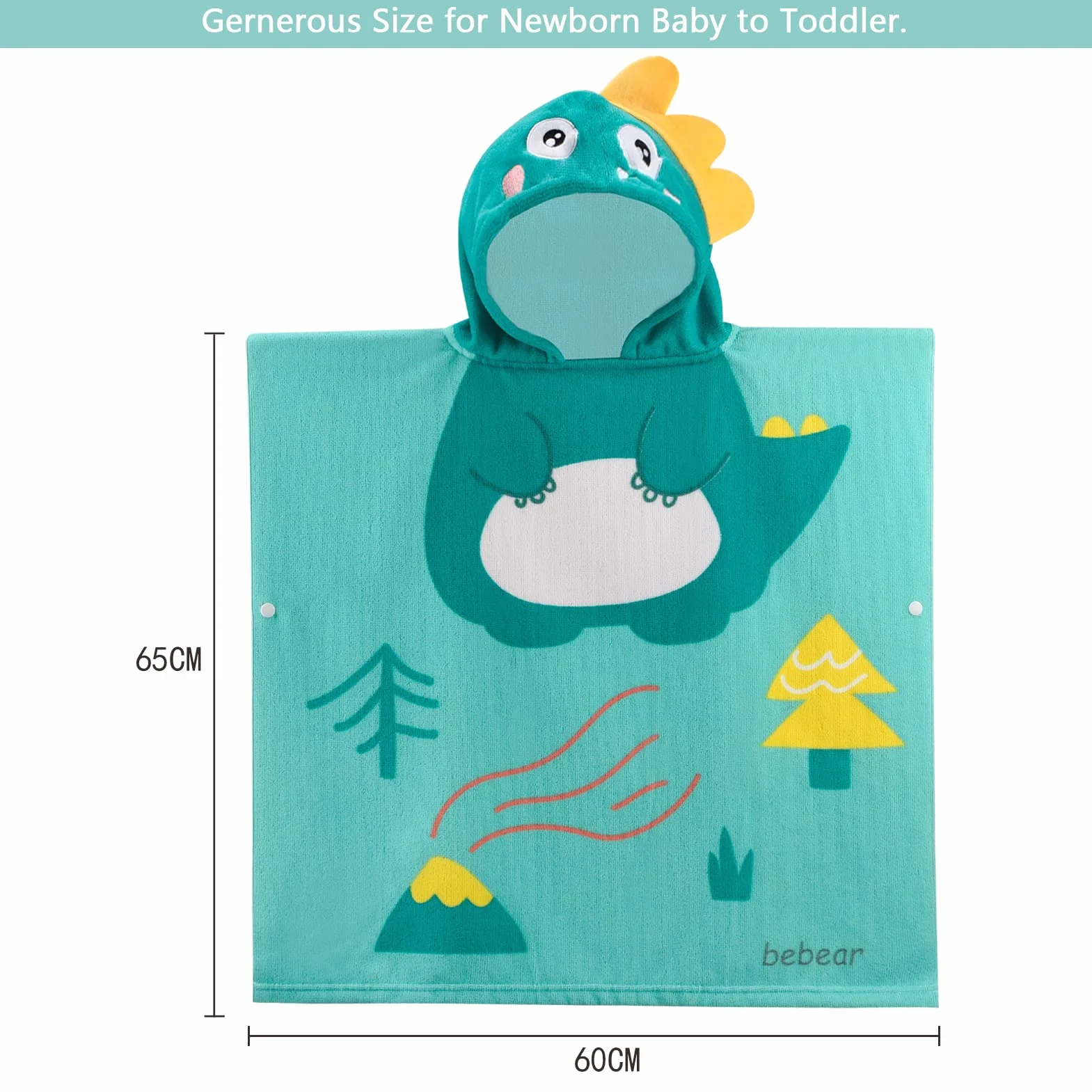 Bebamour Asciugamani con cappuccio indossabile per bambini, Asciugamano assorbente, Dino
