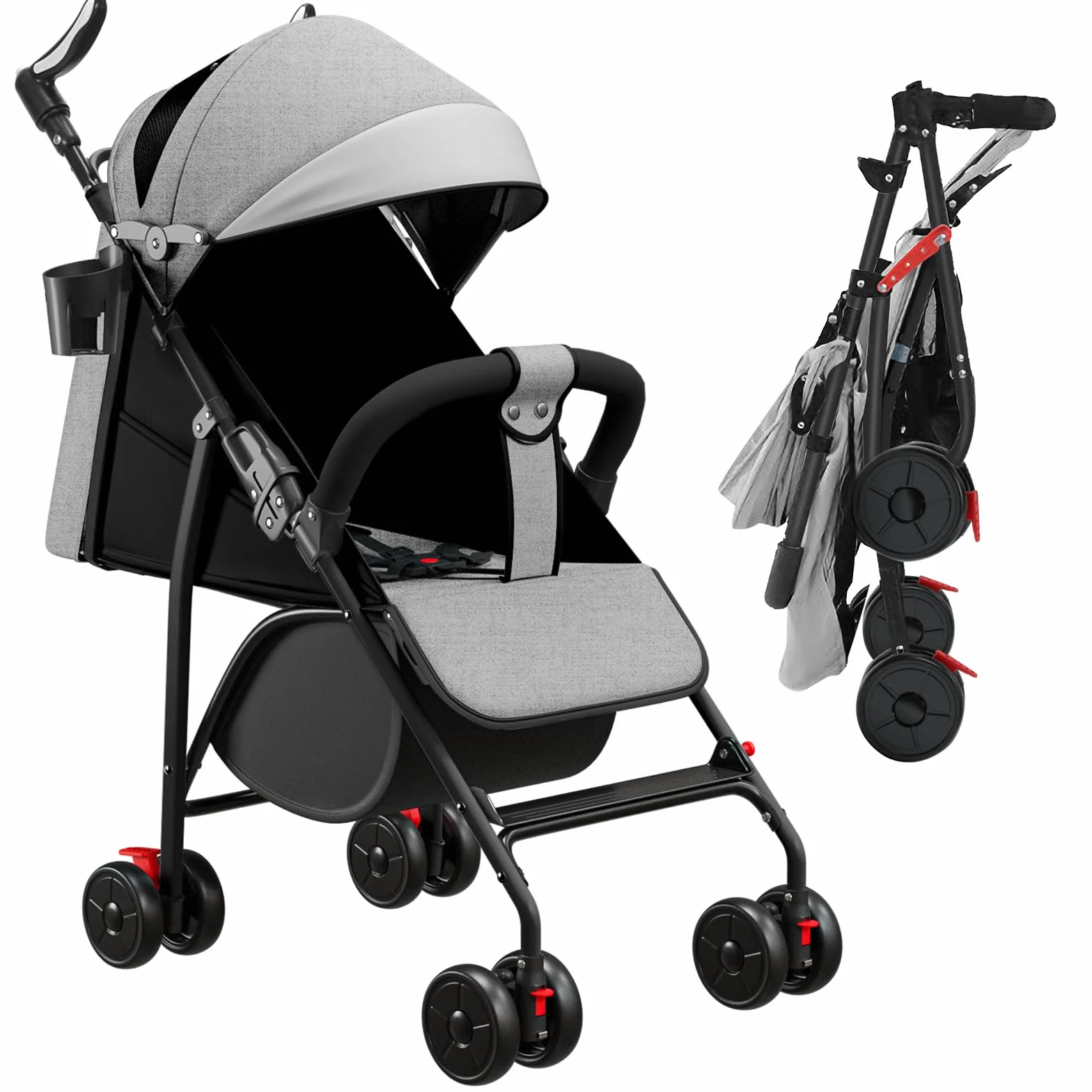 OHMG Passeggino Leggero e Compatto,Passeggini compatti Confortevole,Passeggino Sport Per Bambin,Pieghevole,25kg,Chiusura una Mano,UPF 50+,Zanzariere,Cinture di sicurezza a 5 punti