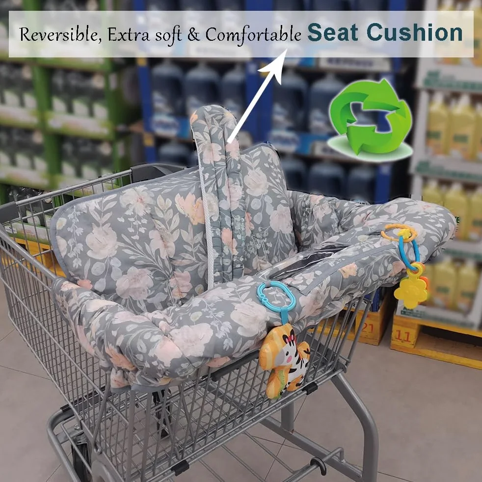 Copertura per carrello della spesa 2 in 1, copertura per seggiolone, imbottita, per bambini, con 2,5 cm di spessore, rimovibile, reversibile, motivo floreale;