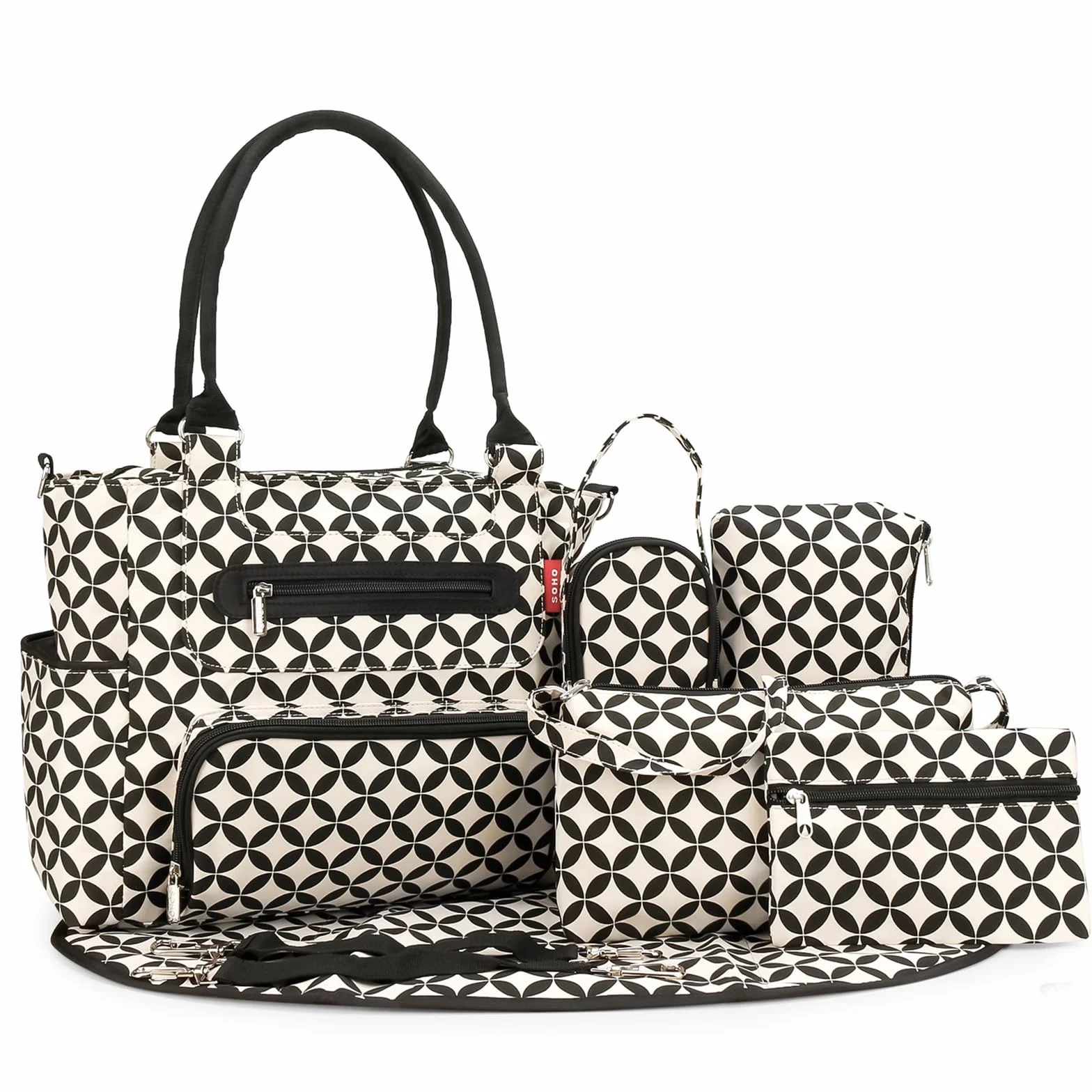 SONARIN Set di 7 borse per pannolini per bambini, borsa per pannolini, tracolla multifunzione, borsa per la maternità, borsa per pannolini da viaggio, con fasciatoio e ganci per passeggino