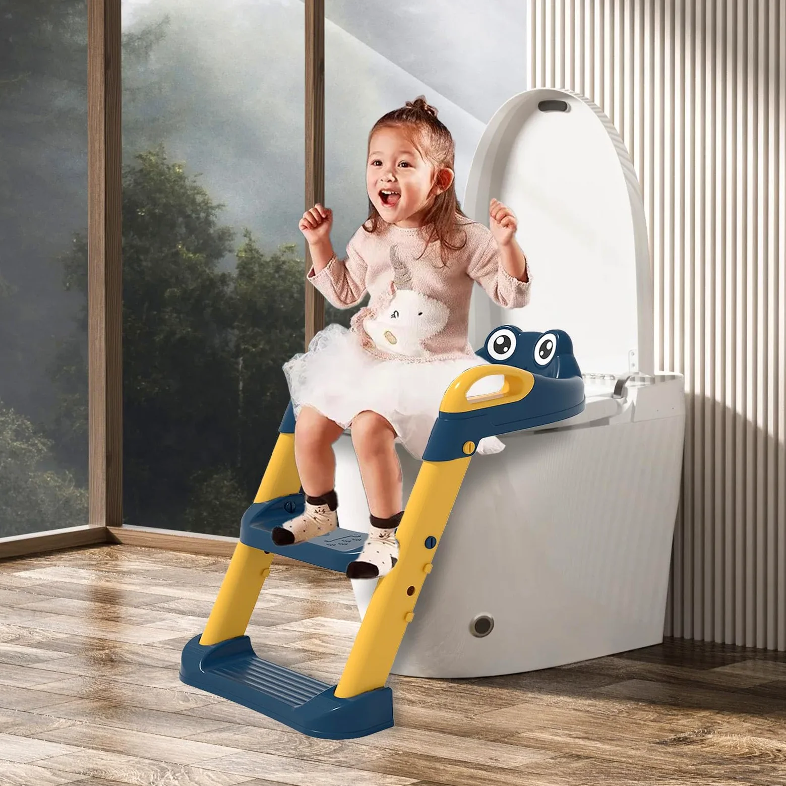 Seggiolino per addestramento al vasino con gradino | Sedile per WC per | bambini Sedia per addestramento al vasino antiscivolo | Sedile per WC sicuro portatile per bambini piccoli