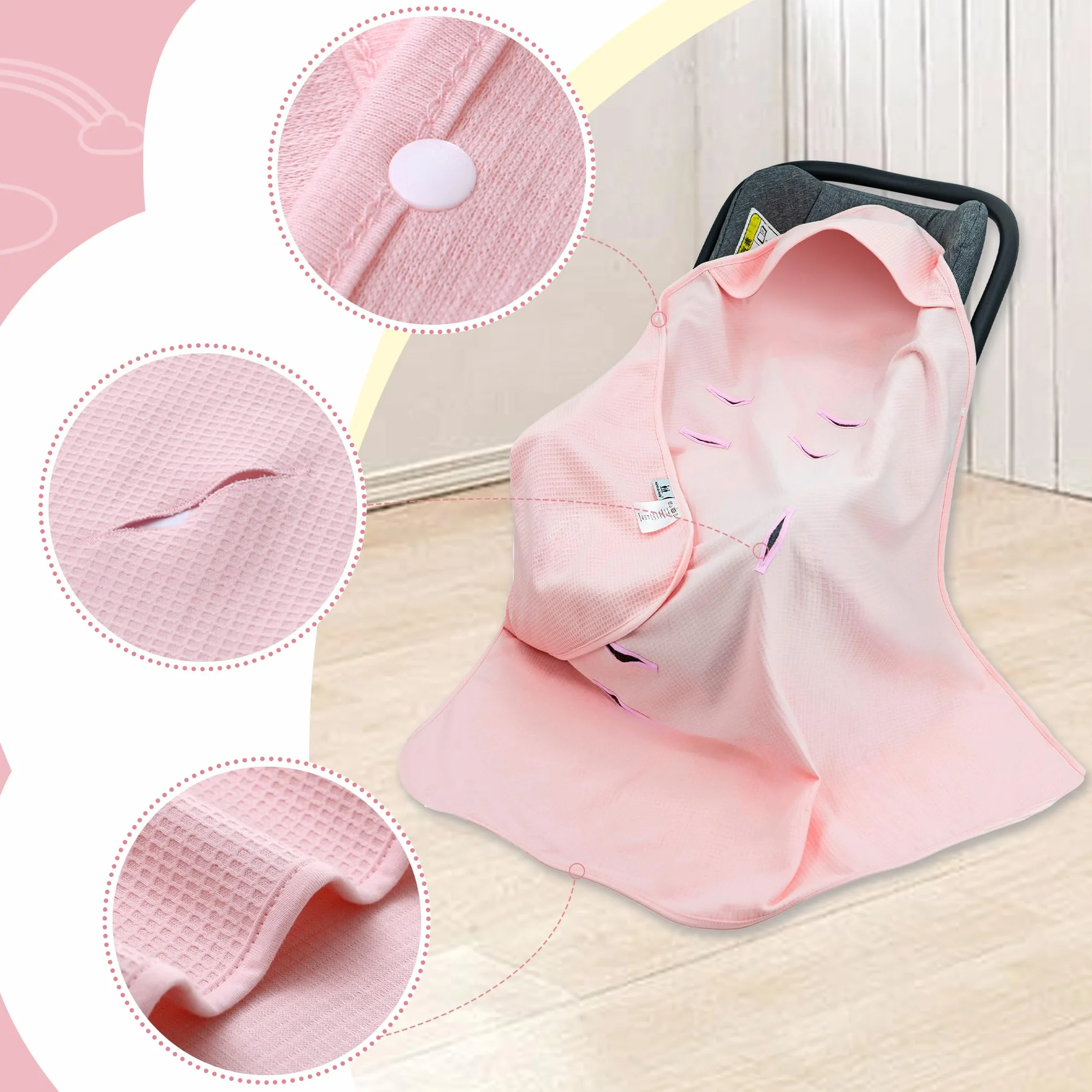 Coperta per ovetto, passeggino, 90 x 90 cm, in tessuto a nido d'ape, universale, per seggiolino auto
