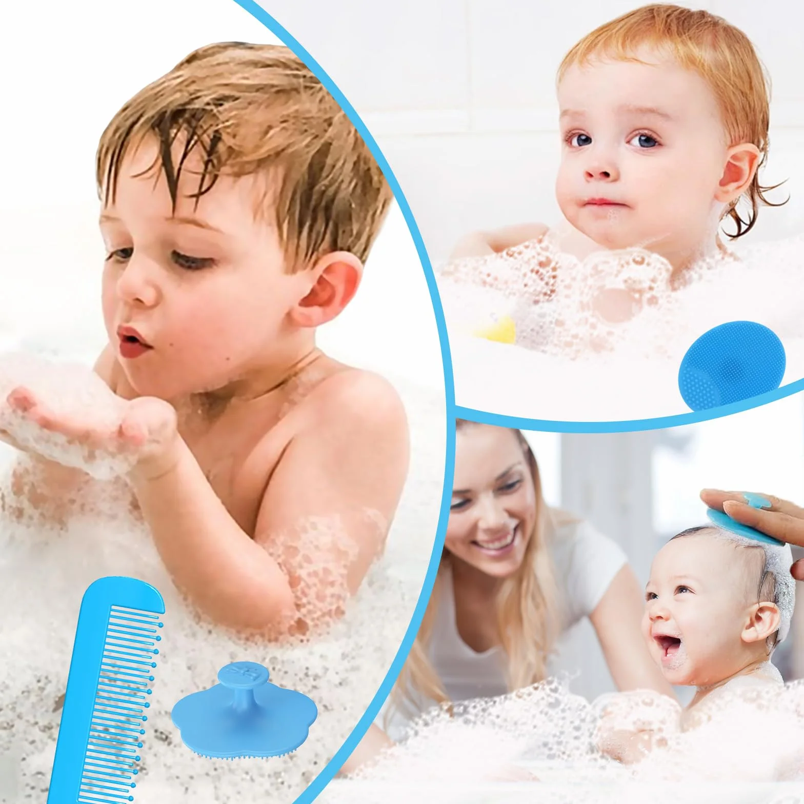 4 Pezzi Spazzola per La Rimozione Della Crosta di Latte Pettine Crosta Lattea Neonato Spazzola per Bambini in Setole Morbide Pettine Neonato Adatto per baby shower(blu)