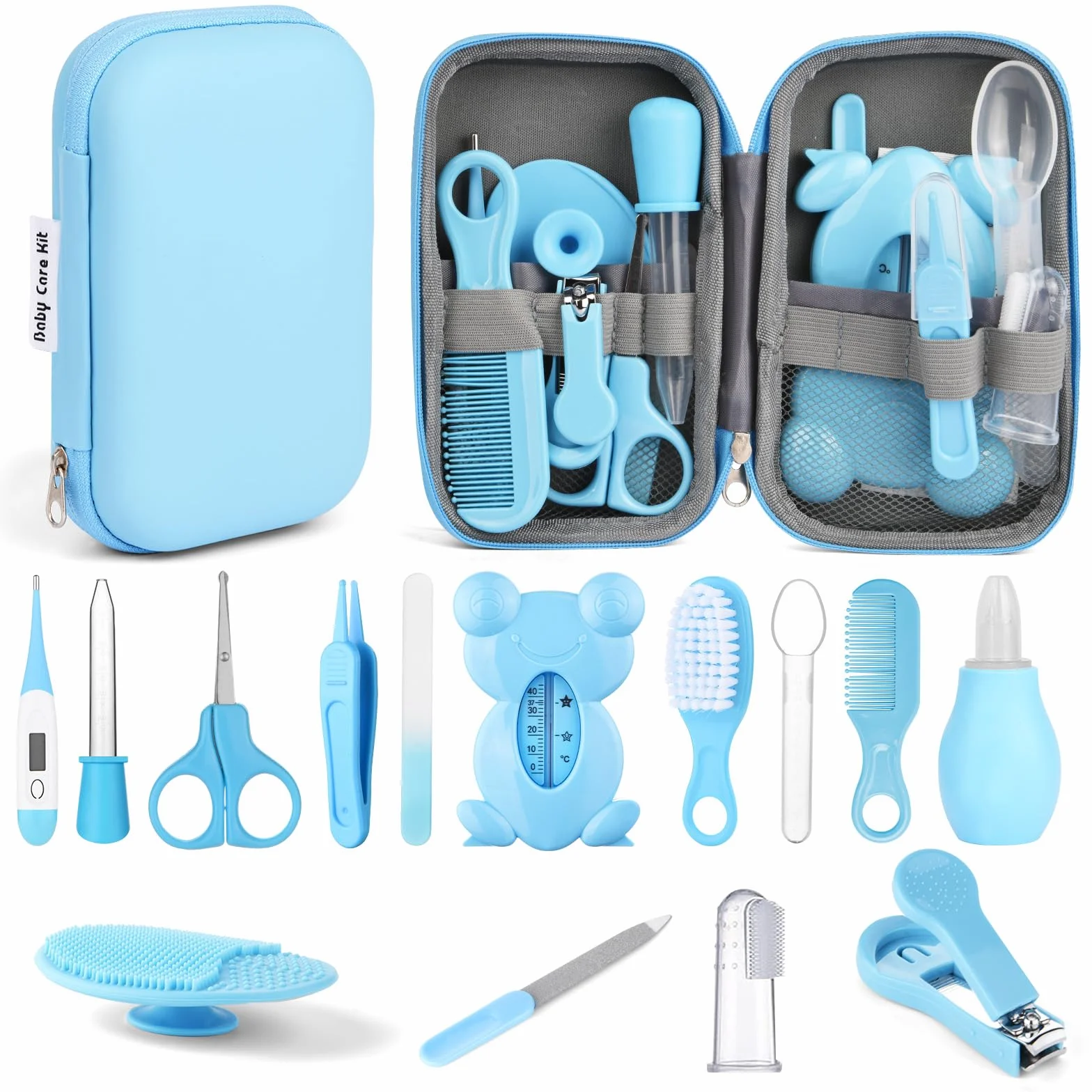 flintronic 20 Pezzi Set per la Cura del Bambino, Kit per la Cura e L'igiene del Bambino, Accessori per la Cura del Neonato con Spazzola, Pettine, Tagliaunghie, per Neonati (Blu)