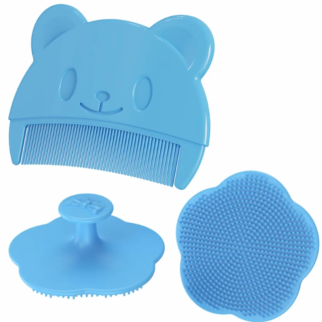 2er-Pack Spazzola per Bambini, Pettine per Crosta Lattea Delicato, Rimuove Efficacemente la Crosta Lattea, Massaggio e Pulizia Delicata del Cuoio Capelluto per Neonati e Bambini (Blu)