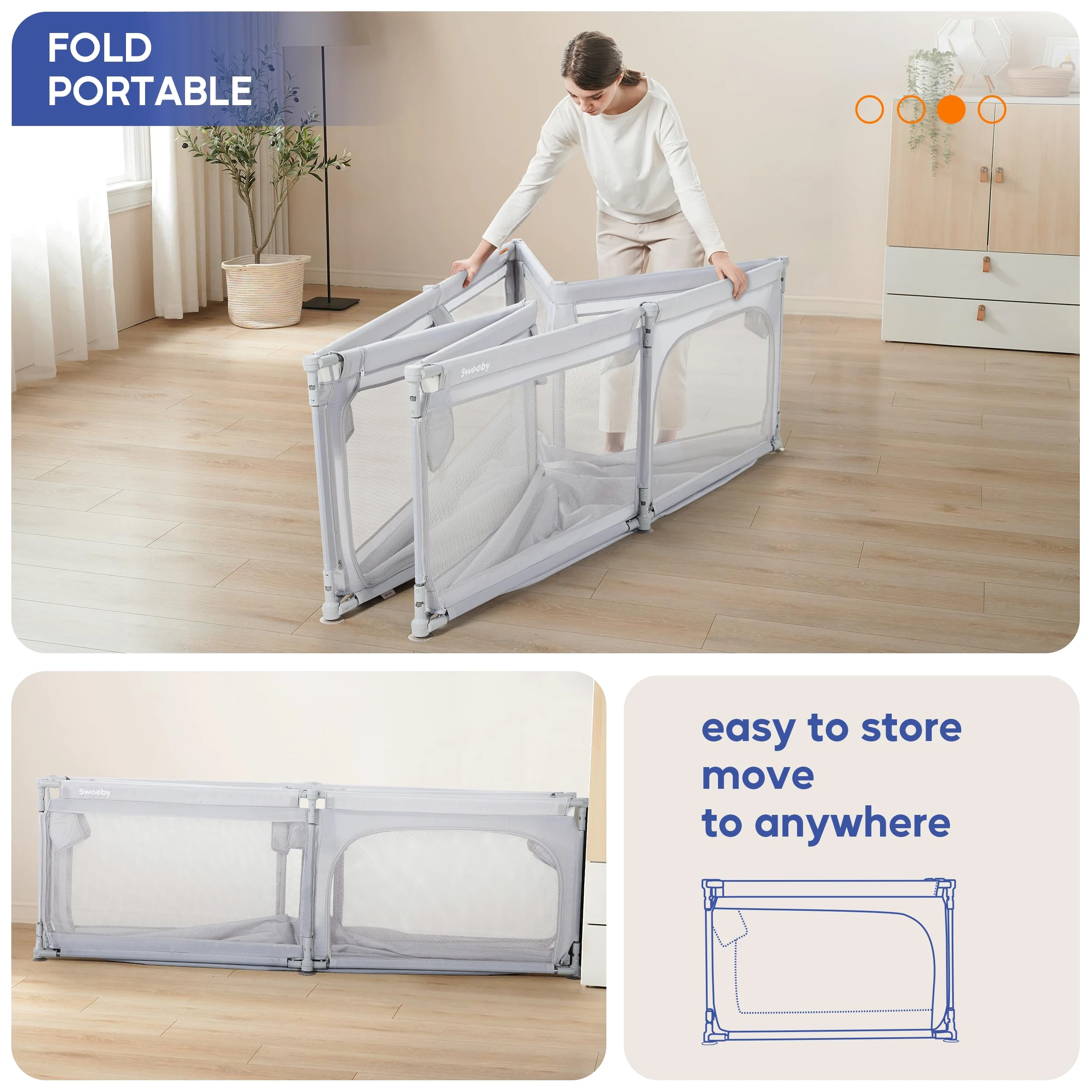 Sweeby Box pieghevole per bambini, con cancello, grigio, 180 x 150 cm