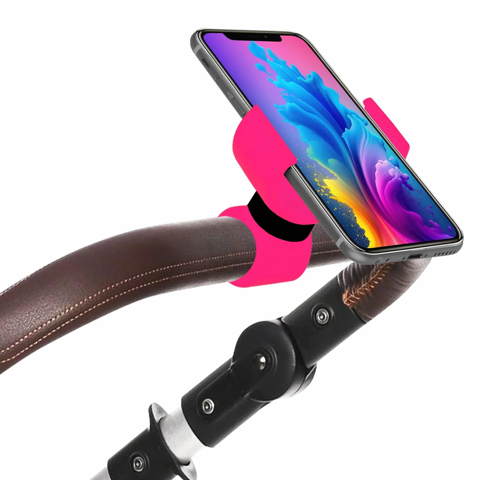 Porta telefono passeggino universale Adatto per telefoni cellulari con schermo fino a 7,5" facile da regolare Stabile e sicuro Design compatto e resistente (Fucsia)