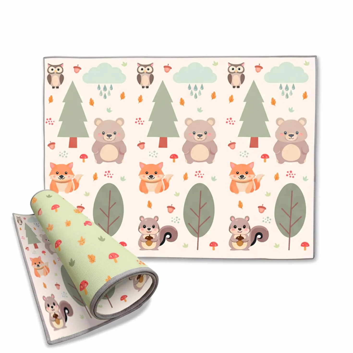 GIODICART Tappeto Gioco per Bambini, 200x150 cm, Spessore 10mm, Motivo Bosco con Animali, Arrotolabile