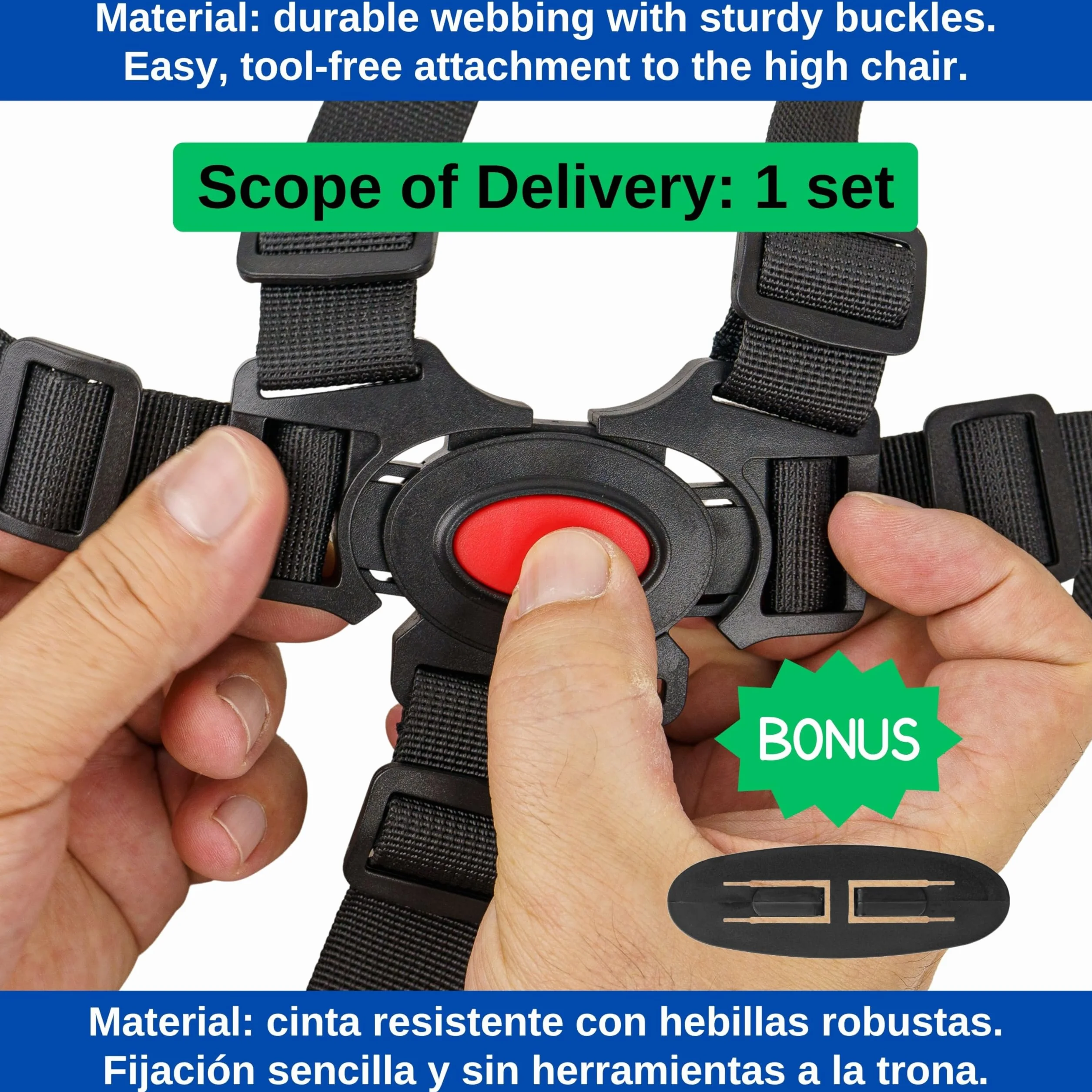 Sistema di imbracatura a 5 punti per seggiolone, 1 Set, compatibile con Hauck, Stokke Tripp Trapp, Roba, ecc., in Nero, imbracatura con clip sul petto
