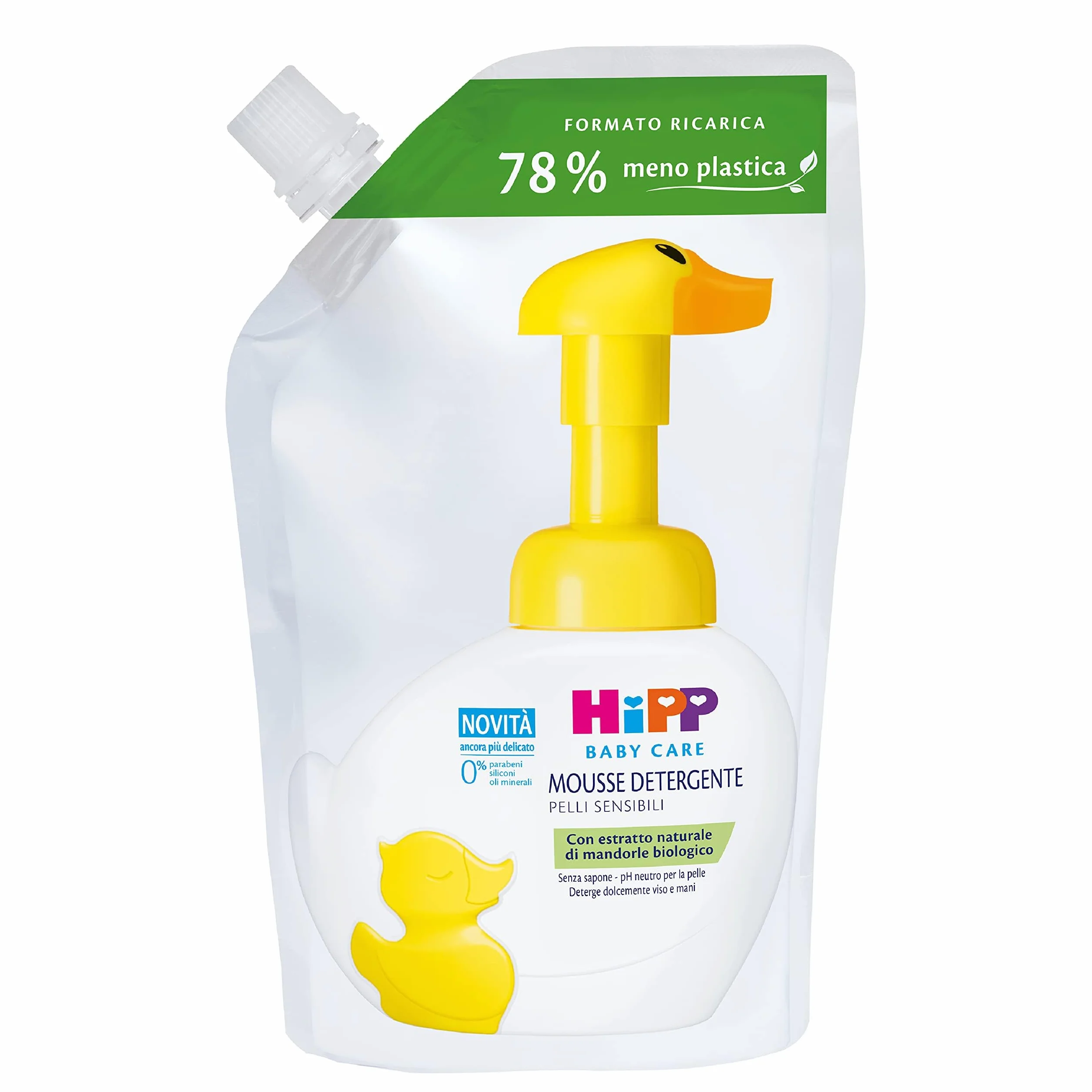 HiPP - Baby Care - Ricarica Ecologica Mousse Detergente per Bambini, Deterge Viso, Corpo e Mani con Delicatezza, per Pelli Sensibili, Con Estratto Naturale di Mandorle Bio, 1 pezzo da 250 ml