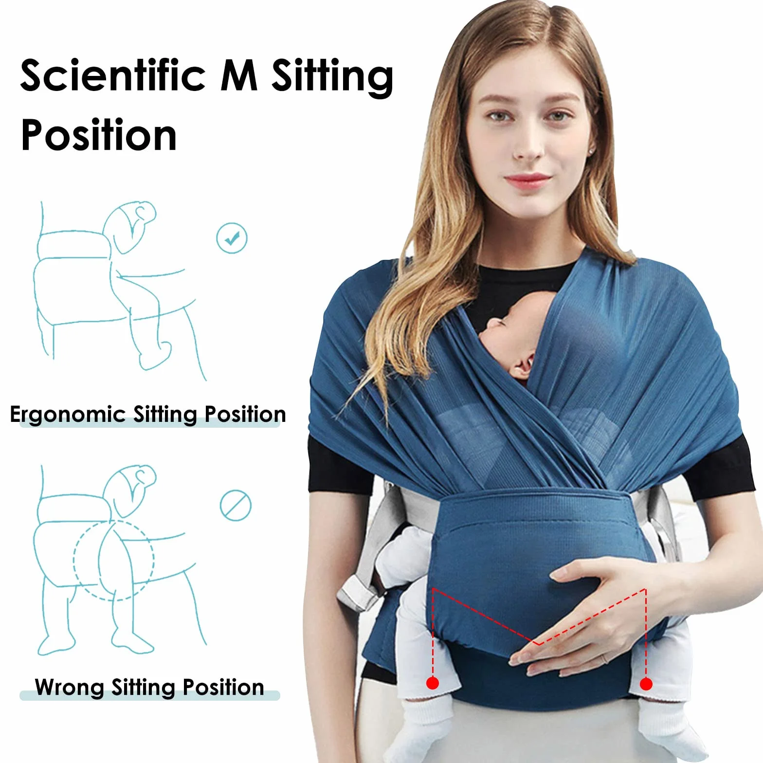 SONARIN Traspirante Fascia Porta Bebè,Portabebè Ergonomica Elastica Porta Bambino Portantina Bebè Marsupio Portabebè Neonati Leggera Portatile per Neonati Bambini fino a 15 kg(Nero)