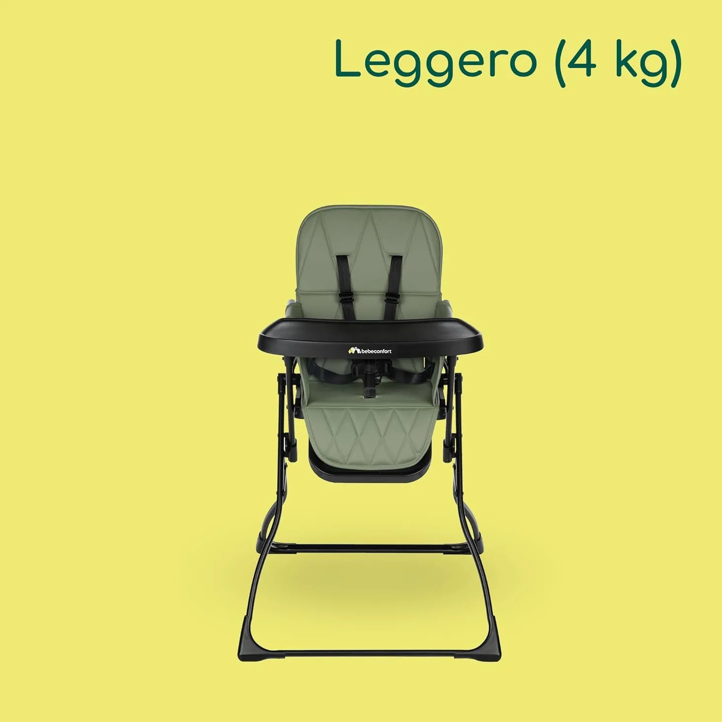 Bebeconfort Lily Seggiolone pappa bimbo, 6 mesi-3 anni, 9-15 kg, Seggiolone Pappa Pieghevole Viaggio, Seggiolone leggero (4 kg), Facile da pulire, Seduta Imbottita, Mineral Green