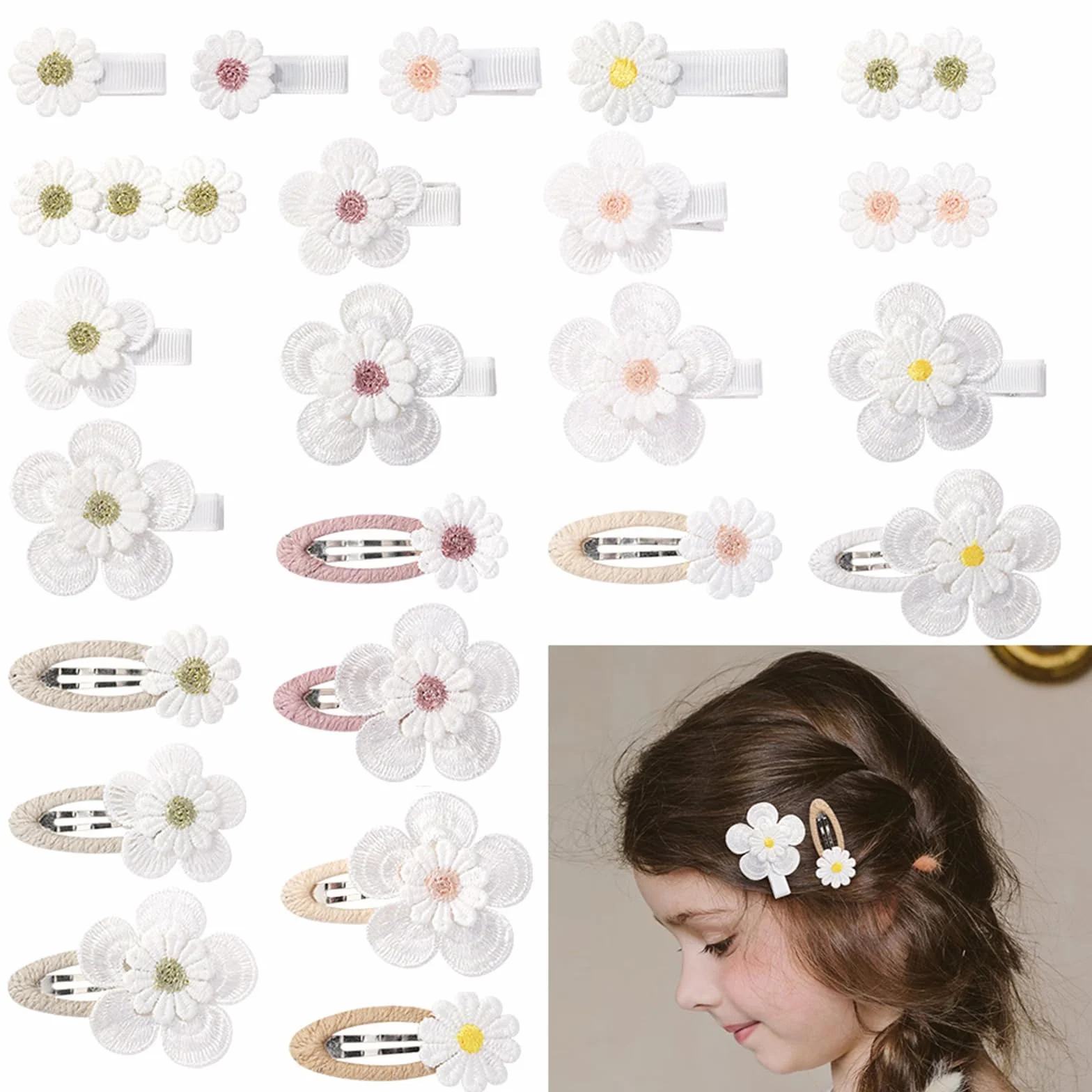 Haiki, confezione da 2 fermagli per capelli in tessuto, fermagli per capelli a forma di fiore, mollette per capelli in tessuto, ornamenti per capelli per bambini, fermagli per capelli comodi