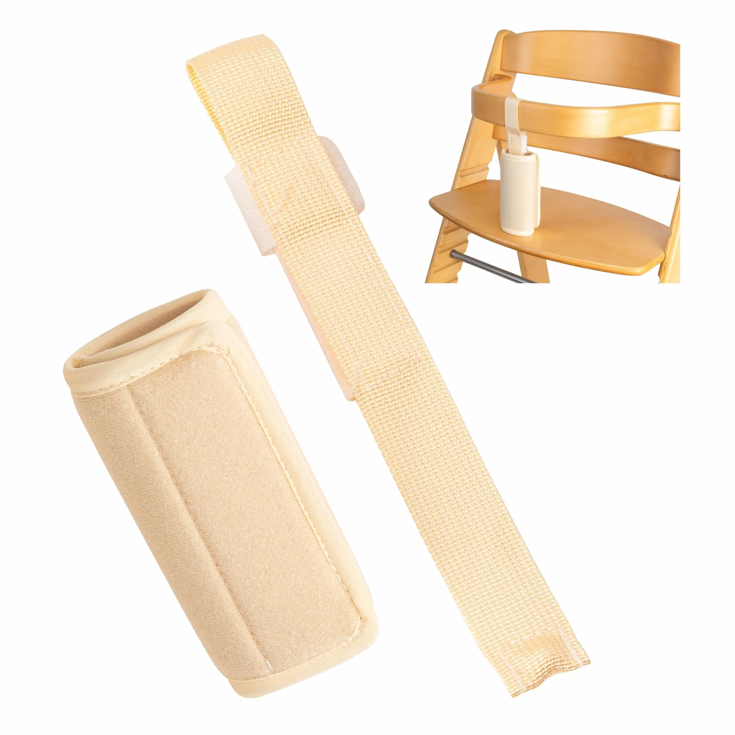 Set cintura inguinale e protezione per imbracatura per seggiolone, confezione da 2, beige, cintura per imbracatura compatibile con Hauck Alpha Beta, Stokke Tripp Trapp, roba Sit Up
