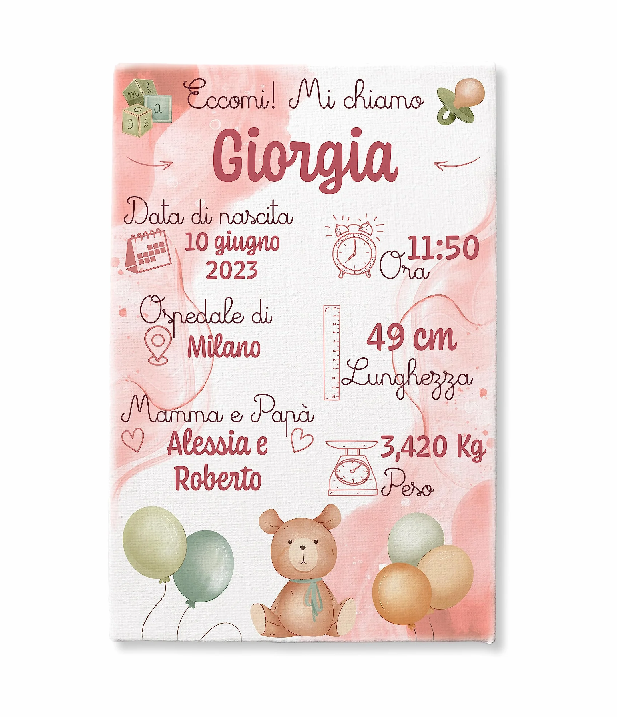 Generico Quadretto Nascita Bimbo e Bimba | Tela per Nascita Neonato | Regalo bambini in Tela | Regalo personalizzato