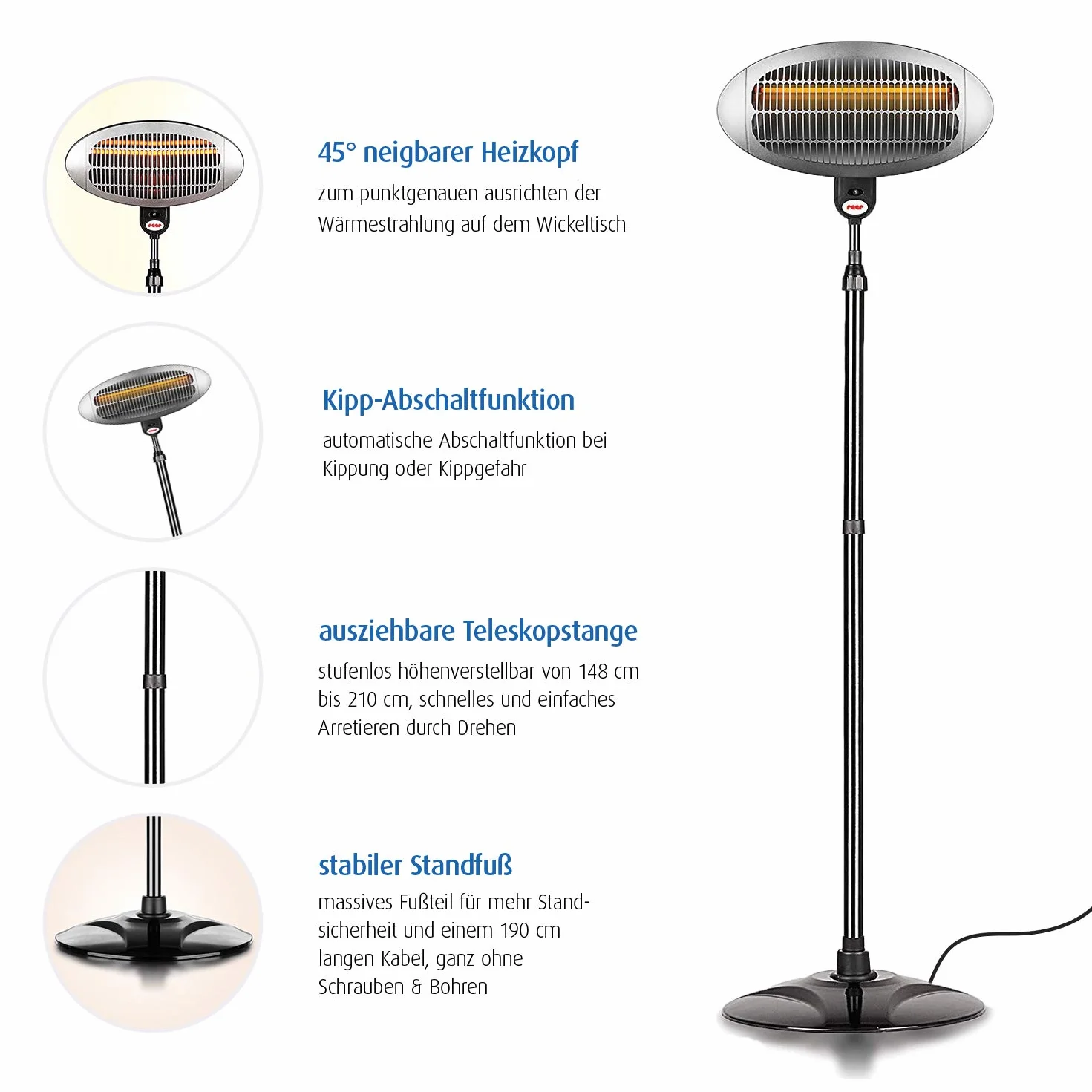 Reer GmbH 1909 Radiatore per Fasciatoio, con Asta di Supporto e Luce Soffusa