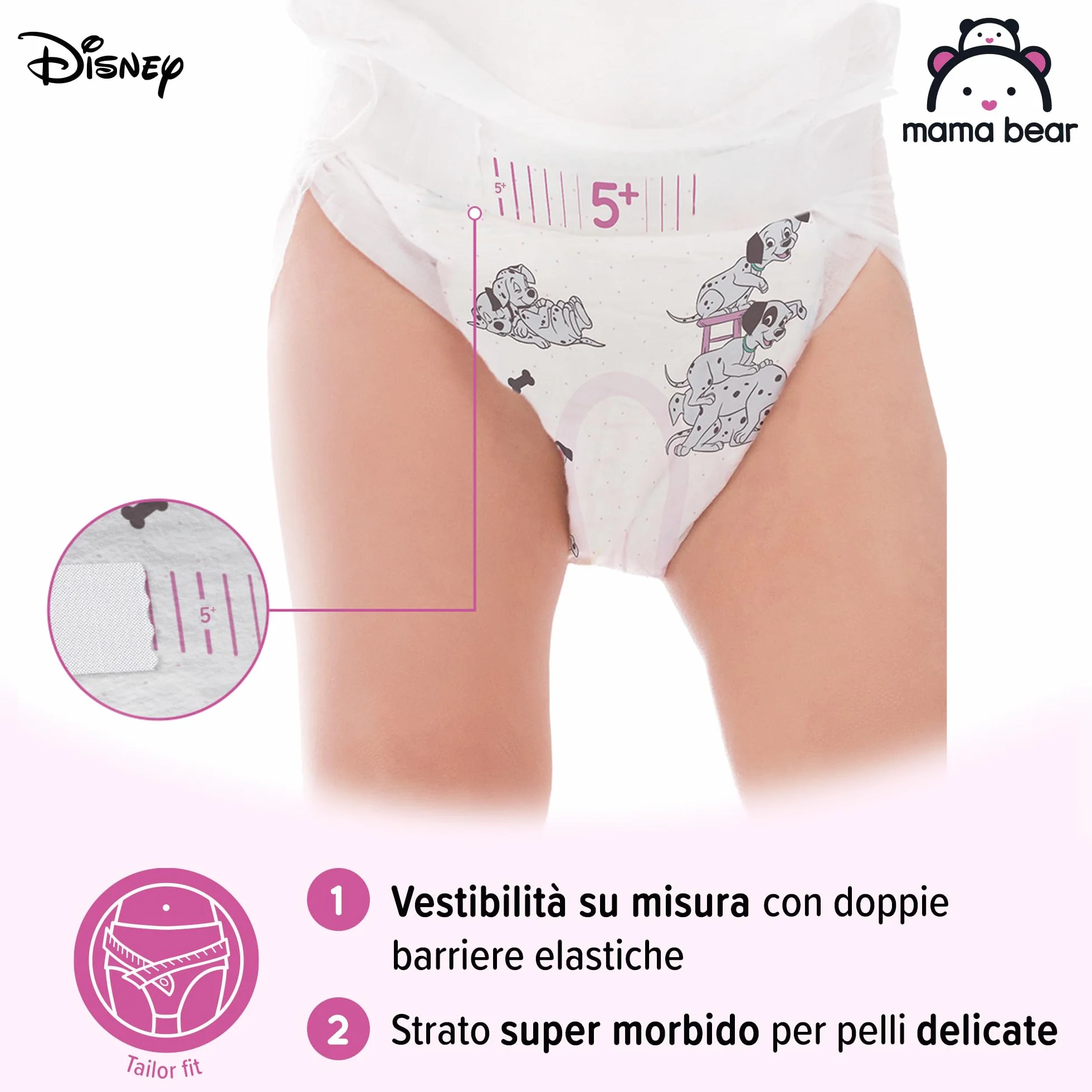 Marchio Amazon - Mama Bear Disney Pannolini ultra-asciutti, Taglia 5+ (11-17 kg), Bianco, 72 Unità