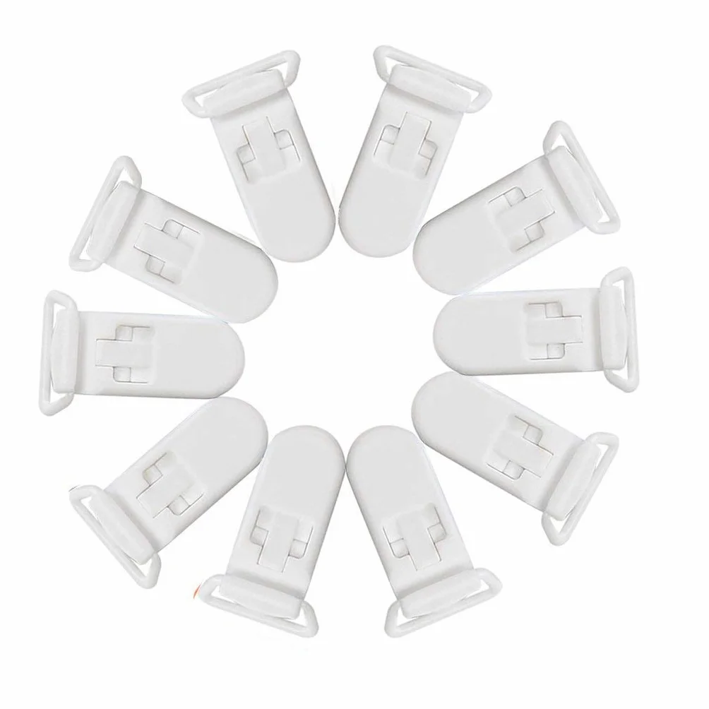 10 pezzi riutilizzabili in plastica distintivi clip per bambini manichini ciucci clip per giocattoli per bambini artigianato bianco design utile
