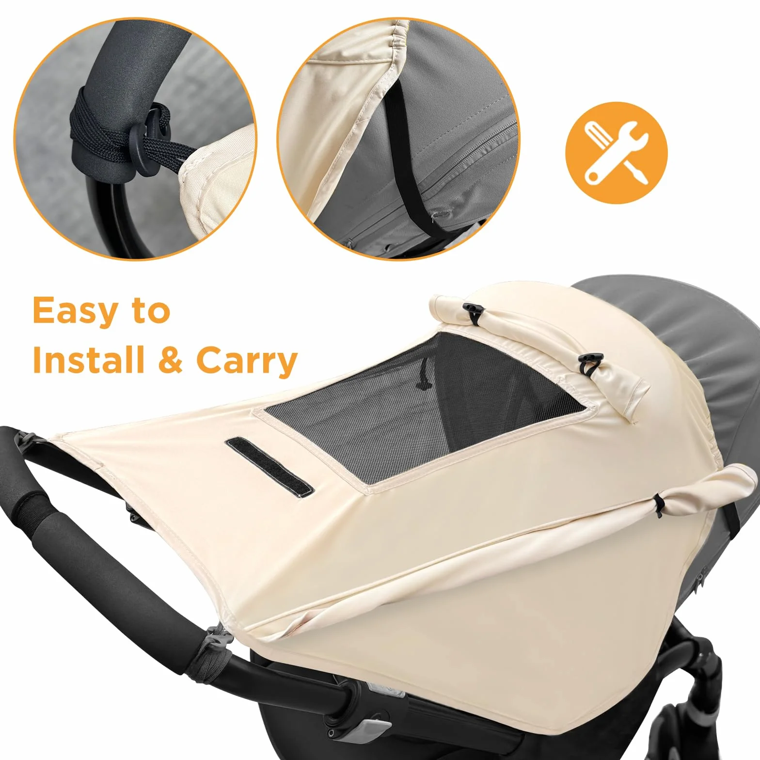 WD&CD Parasole per Passeggino, Telo Parasole per Carrozzina e Passeggino Ombrellini Parasole Universale Regolabile UV Protezione Solare Parasole Passeggino - Beige
