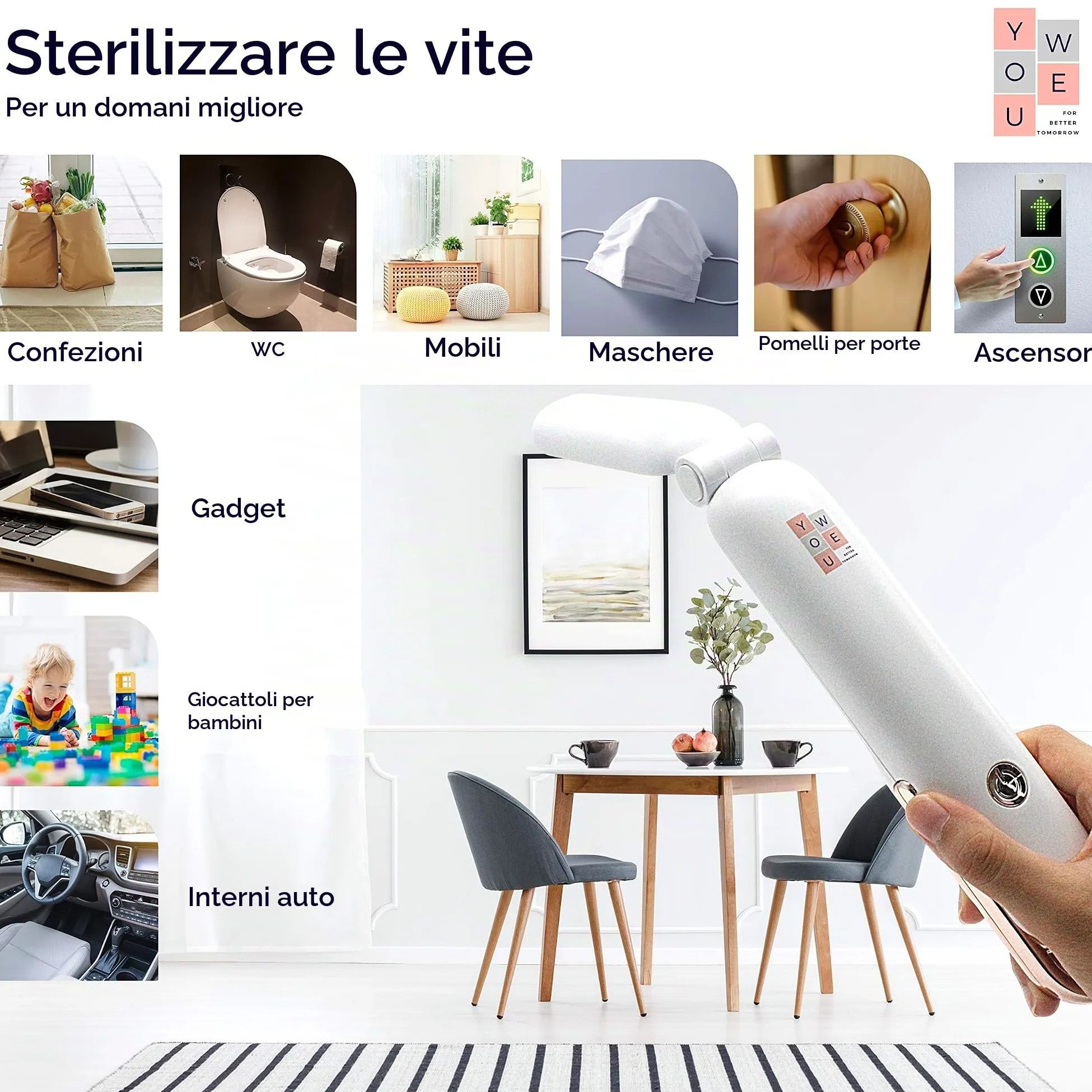 Sterilizzatore UV portatile, Potente impulso a 16 LED, Design elegante, ricaricabile, pieghevole, Sterilizzatore UVC facile da trasportare con dispositivo di spegnimento automatico.