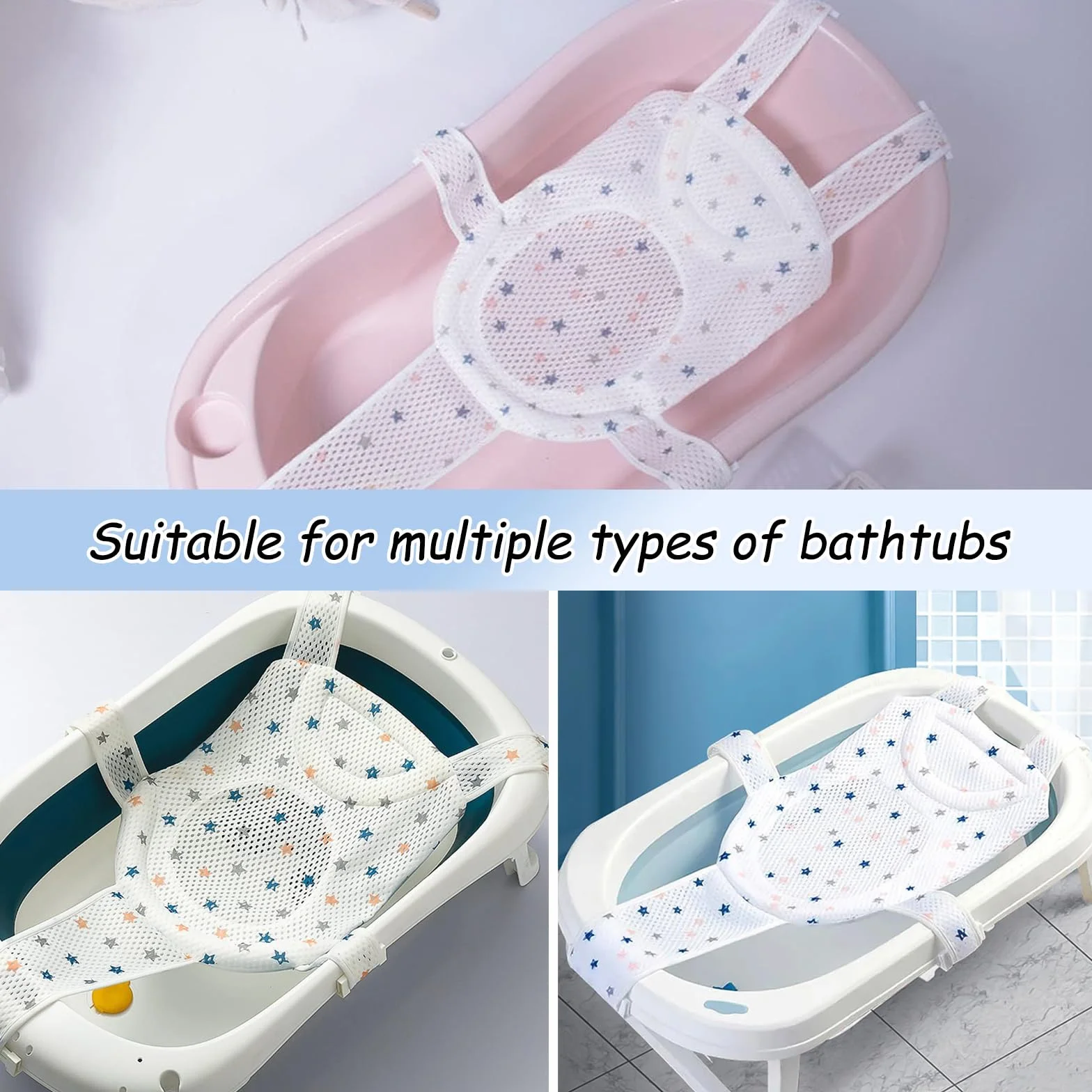 1 pc Tappetino per il bagnetto Neonato,Cuscino Bagnetto Neonato Universale Rete Bagnetto Sedile Inserto Bagnetti per Bambini, Antiscivolo, Morbida e Galleggiante,Traspirante e Delicato