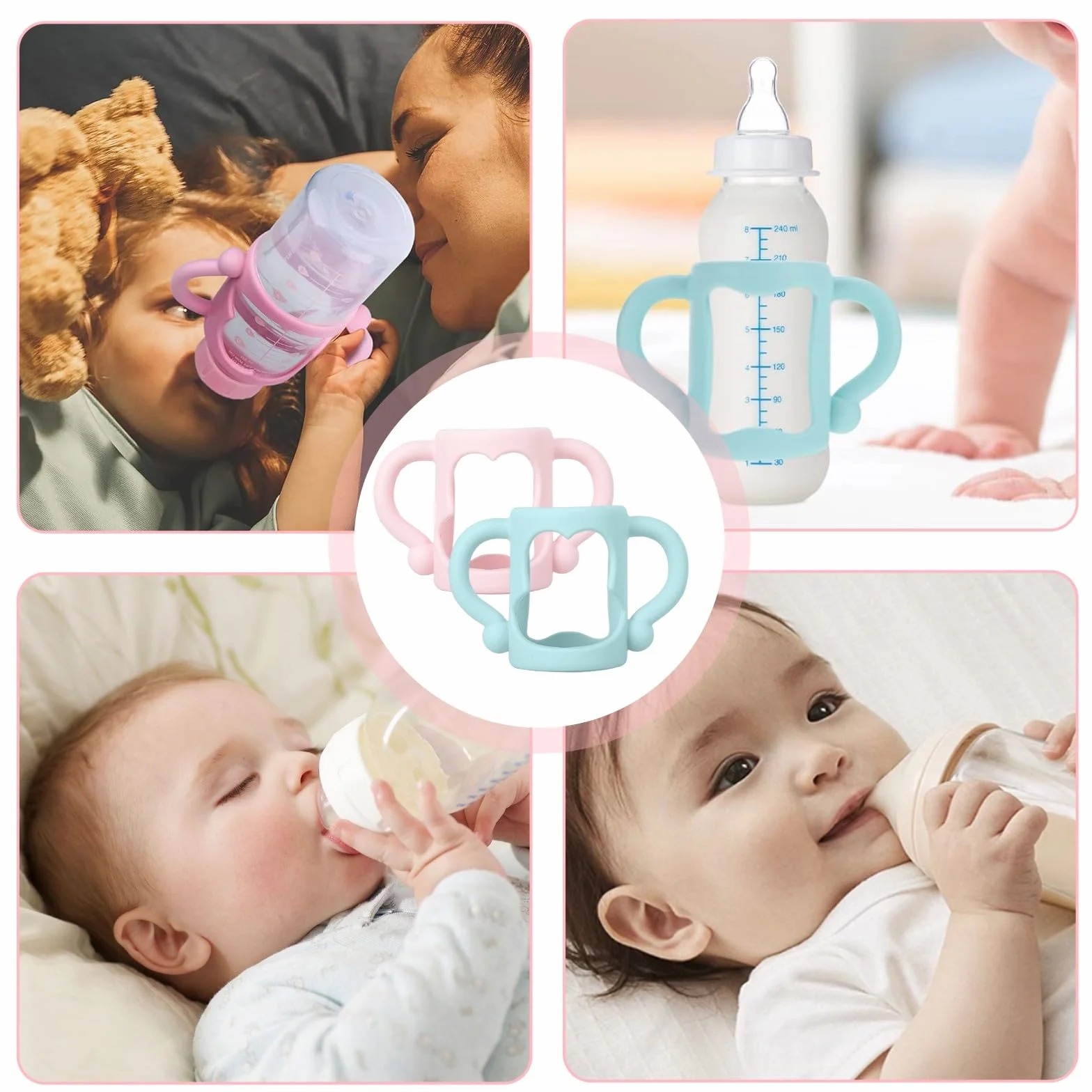2 Pezzi Manici per Biberon, Maniglia per Bottiglia di Ampio Calibro, Impugnatura per Biberon Silicone, Baby Feeding Portaborraccia, per Biberon con Diametro Esterno Superiore a 5cm, per tenere