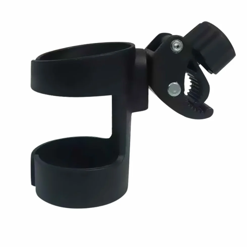 Portabicchier per Passeggino Universale, Antiscivolo, Rotazione a 360°, Portabottiglie per Biciclette, Carrellini, Deambulatori e Sedie a Rotelle (Nero)