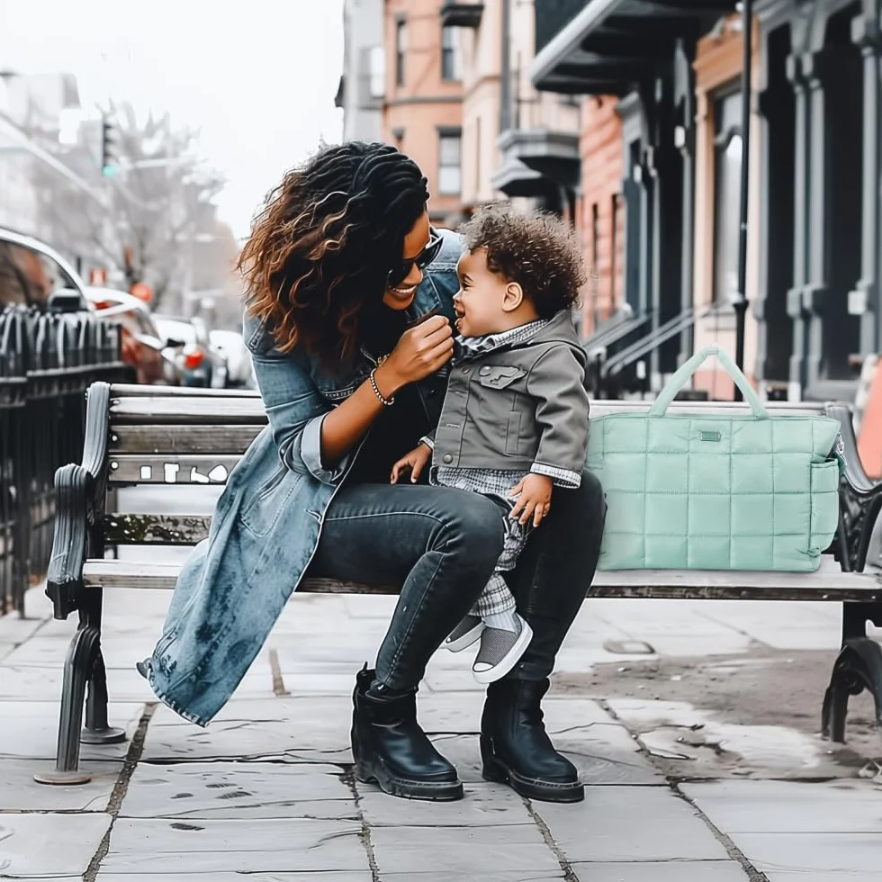 Borsa per pannolini, messenger stile piumino, borsa da viaggio essenziale per bambini, con fasciatoio e tasche isolate, multifunzione