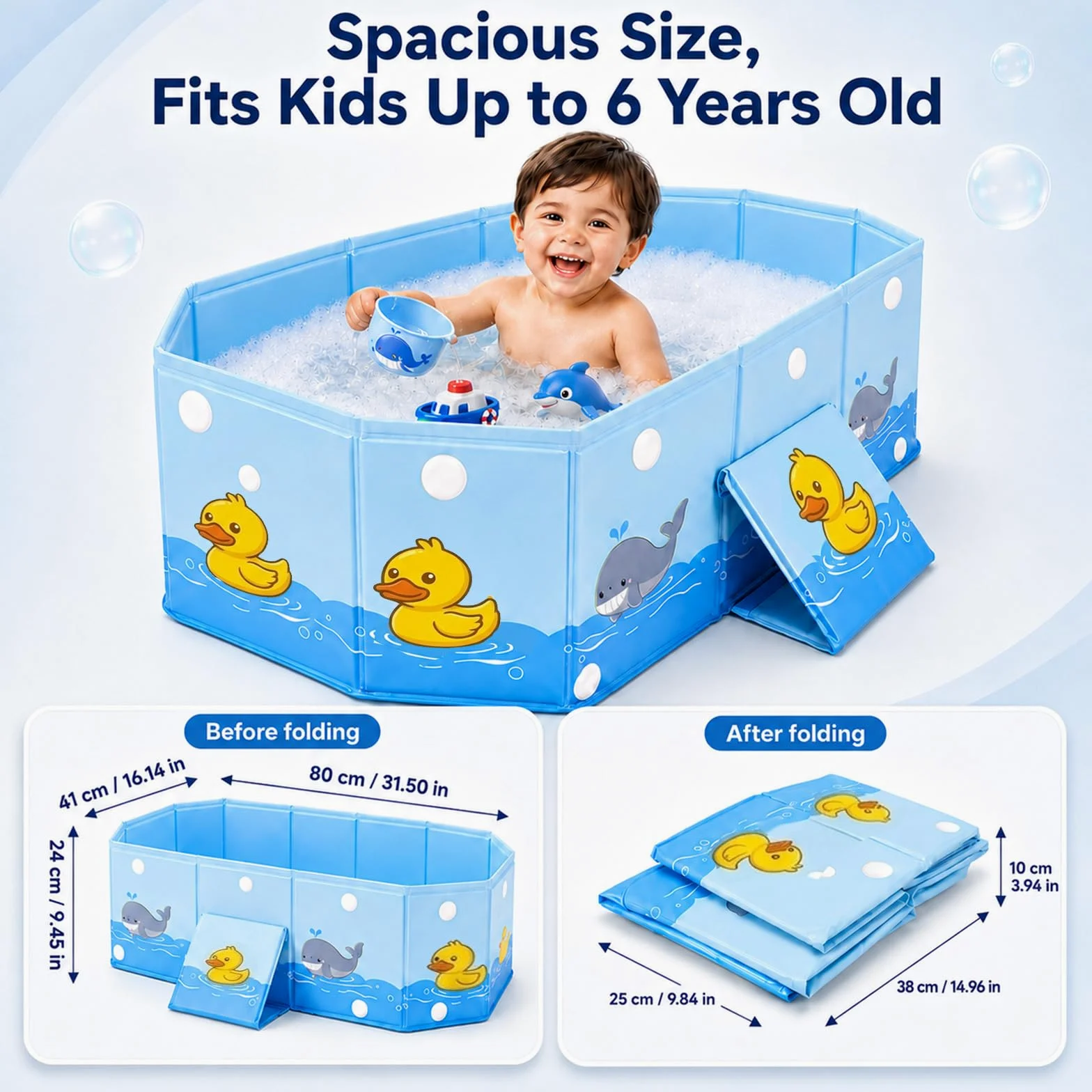 Vasca da Bagno Pieghevole per Bambini, con Supporto Triangolare, 78x41x21cm | con Vite di Scarico, Portatile ad Alta Capacità Vaschetta Bagnetto Neonato Pieghevole per 0-8 Anni, Stabile e Resistente