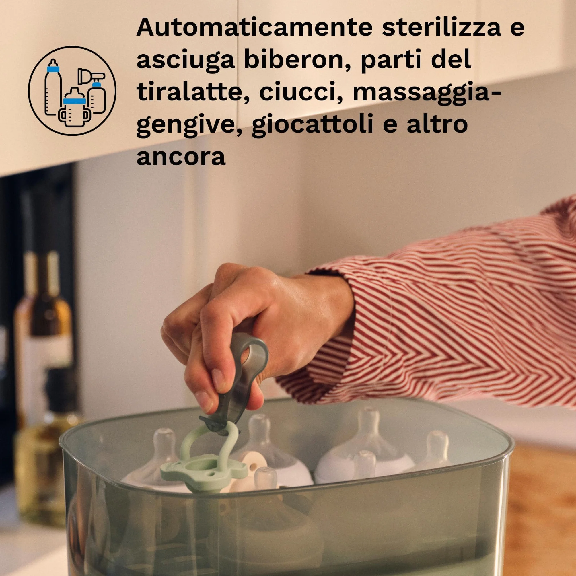 Baby Brezza Sterilizer Dryer Advanced – Sterilizzatore a Vapore per Biberon 4 in 1-33% più veloce, extra capiente con Filtro HEPA – Asciuga Biberon e Sterilizzatore Neonato universale