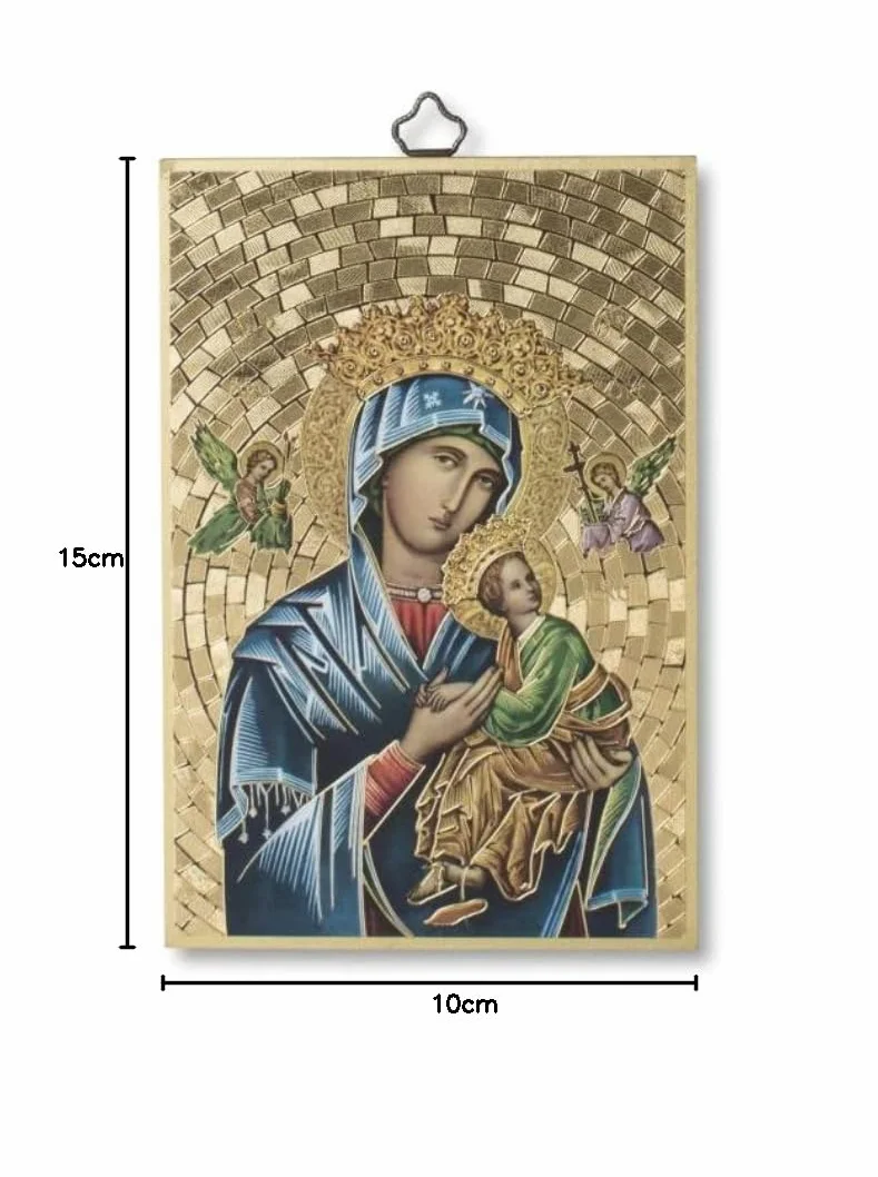 Fratelli Bonella | Quadro Sacro su legno MDF di pioppo 8mm della Madonna del Perpetuo Soccorso con Preghiera a lei dedicata sul retro 10 x 15 cm | Made in Italy