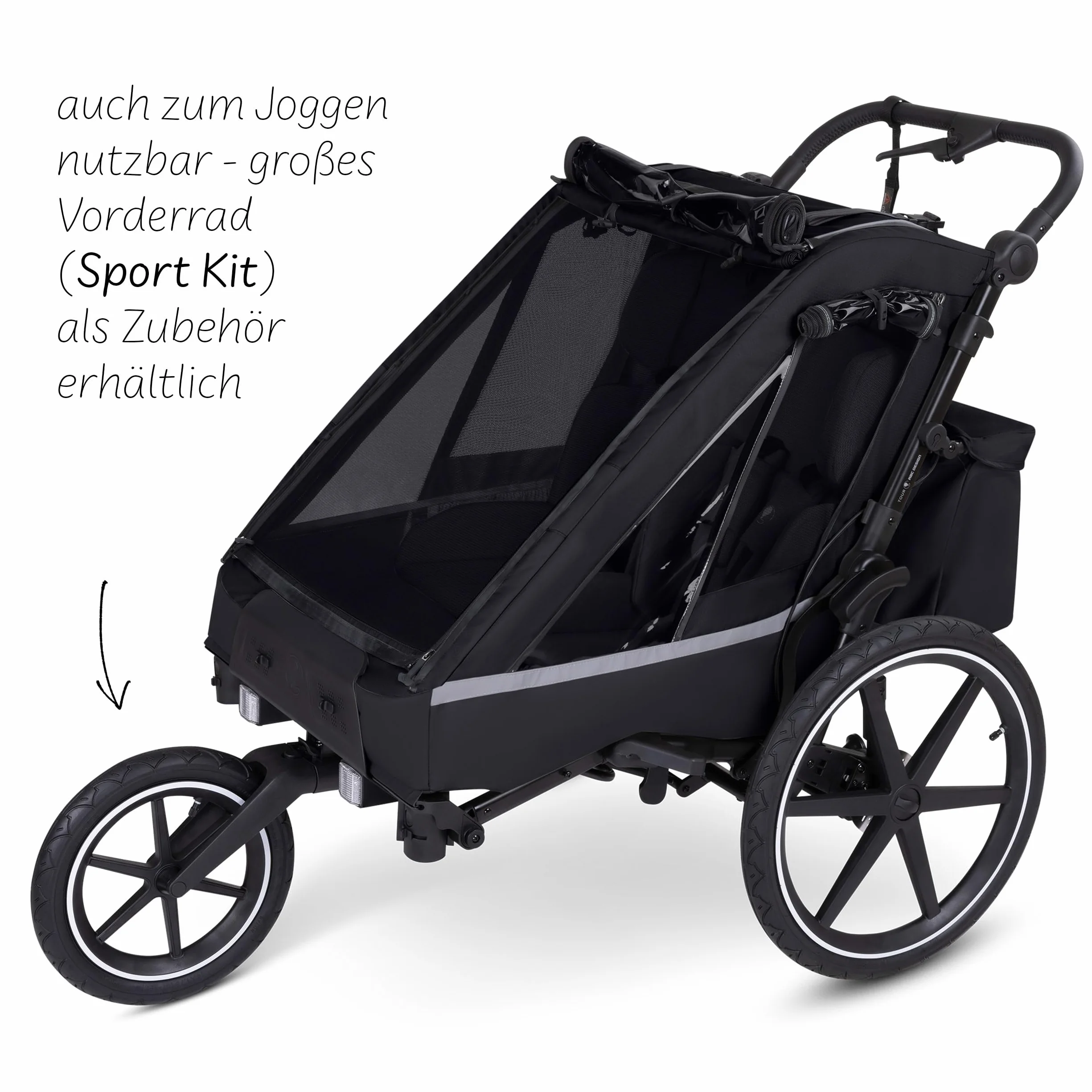 ABC Design Rimorchio per bicicletta 3 in 1 Tour con 2 sedili confortevoli e ruote pneumatiche – Ink