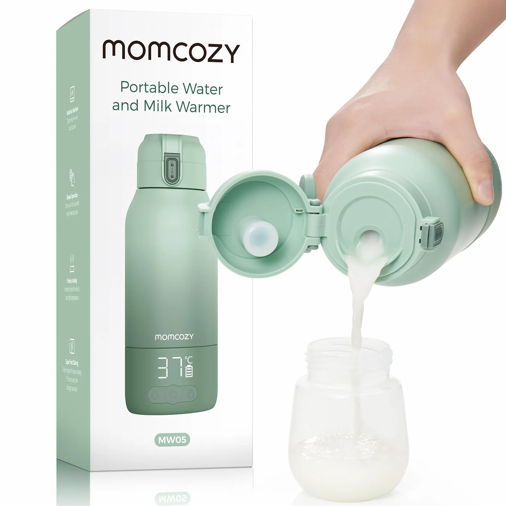 Momcozy Scaldabiberon Portatile, Riscaldamento Rapido e Lunga Durata della Batteria, 2 Modalità per Latte Materno e Acqua, Grande Capacità di 500ml per Tutto il Giorno