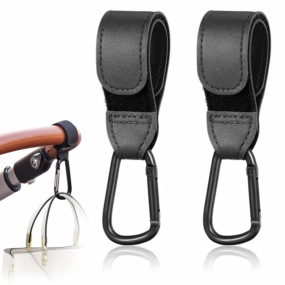 2 Pezzi Di Clip Per Carrozzina Ganci Per Carrozzina, Supporto Per Borsa Per Carrozzina In Pelle, Ganci Per Borsa Per Passeggino, Clip Per Carrozzina, Ganci Per Carrozzina Per Borse, Zaino (Ner