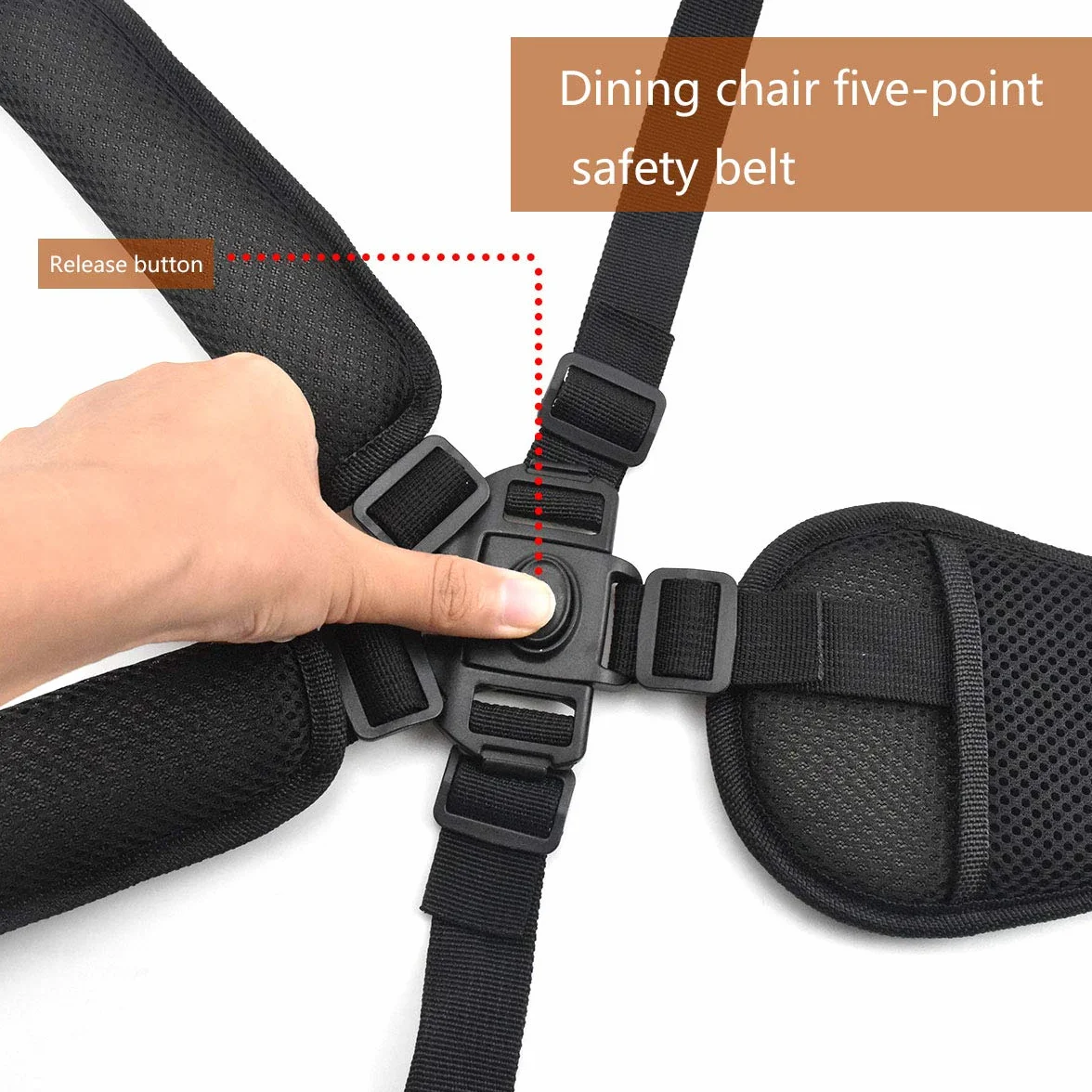 Cinture Universali per Seggiolone,Cintura di Sicurezza a 5 Punti Regolabile,Cinture Passeggino,con Spalline e Protezioni,per Seggiolone, Passeggino e Seggiolino per Bambini,Nero