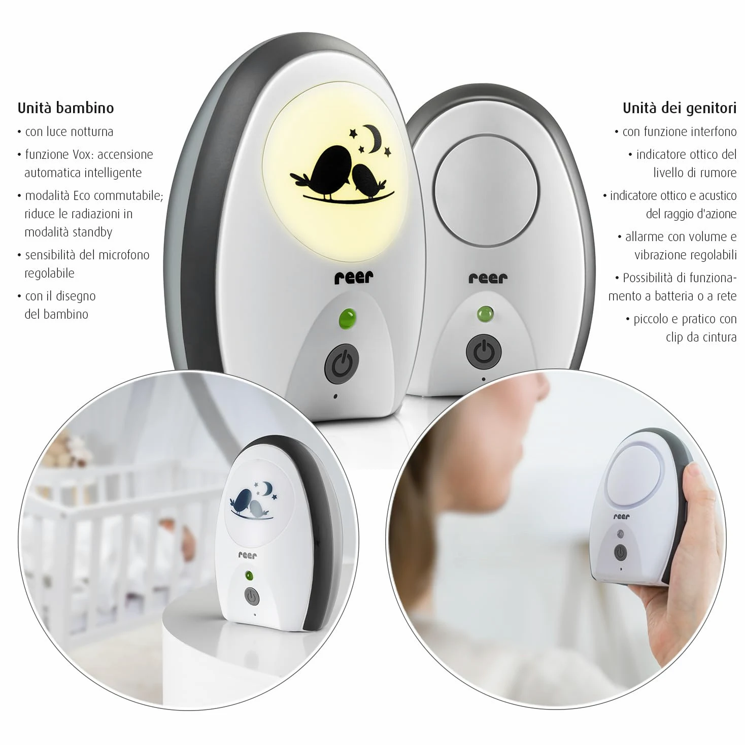Reer GmbH 50070 Baby Monitor, Rigi Digital a Prova di Intercettazione, Luce Notturna, Funzione Interfono