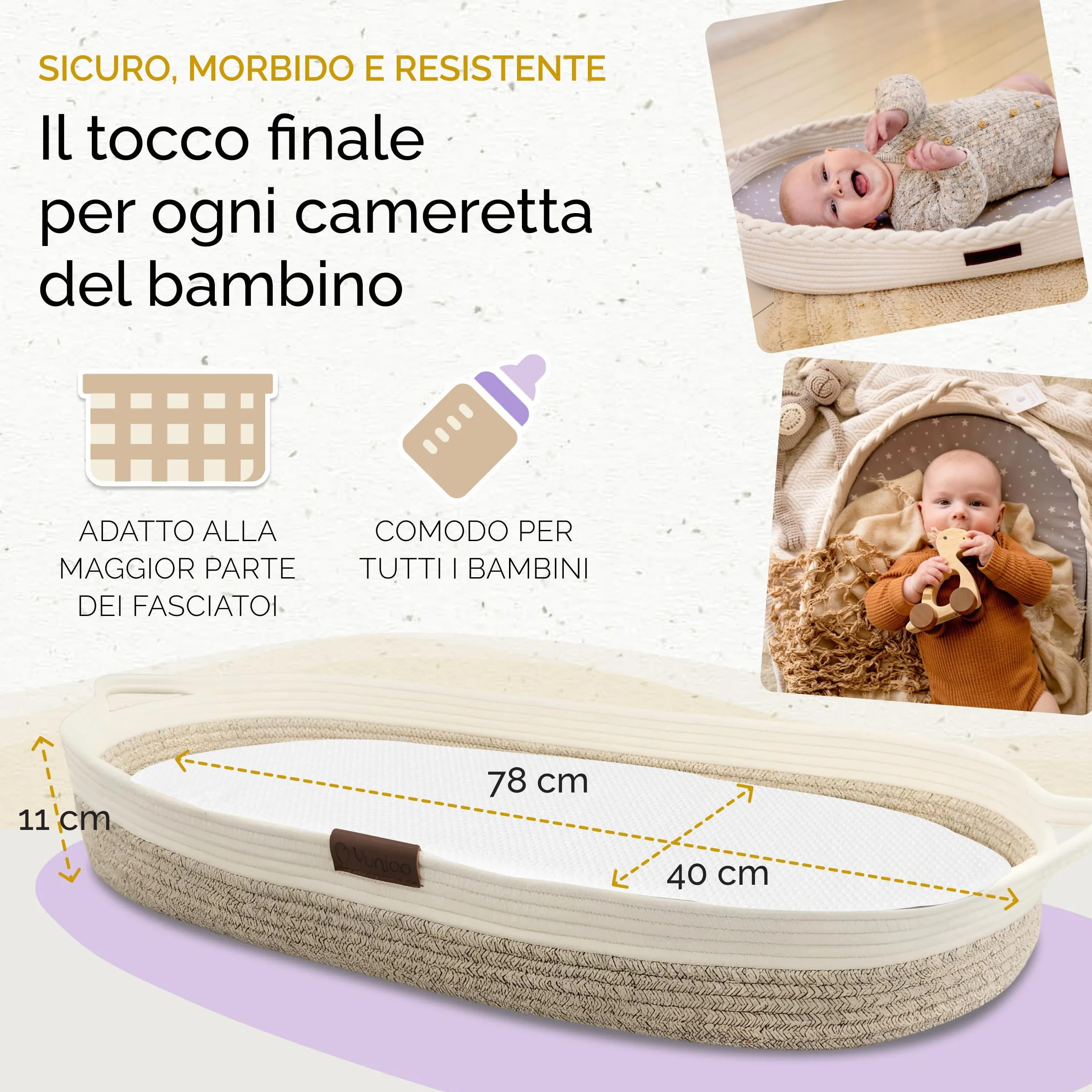 Yunioo Cesta Fasciatoio per Neonato con Materassino Impermeabile Fasciatoio Portatile Neonato Morbido Cuscino Adatto a Cassettiera e Piano Per il Cambio
