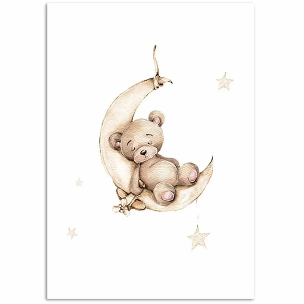 3 Quadretti Cameretta Bambino Nome Orso Poster Personalizzato Neonato Beige Stampe Bimbo Quadro Decorativi da Parete Bambini Camera Ragazza Ragazzo Regalo Tela 30x 40 cm senza Cornice (BYPT12-30x40)