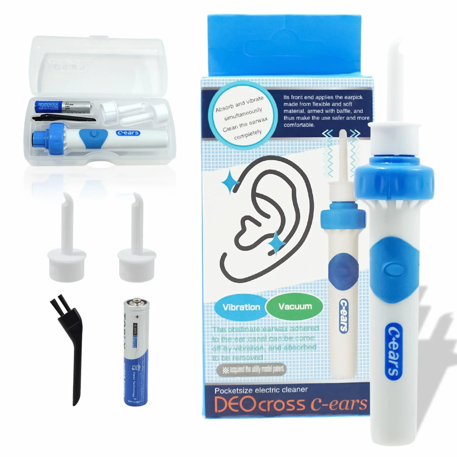 Aspiratore Cerume Orecchie Elettrico con 2 Testine Lavabili, Pulisci Orecchie a Vibrazione e Aspirazione, Pulizia Orecchie Sicura e Delicata per Adulti e Bambini, Aspira Cerume Professionale