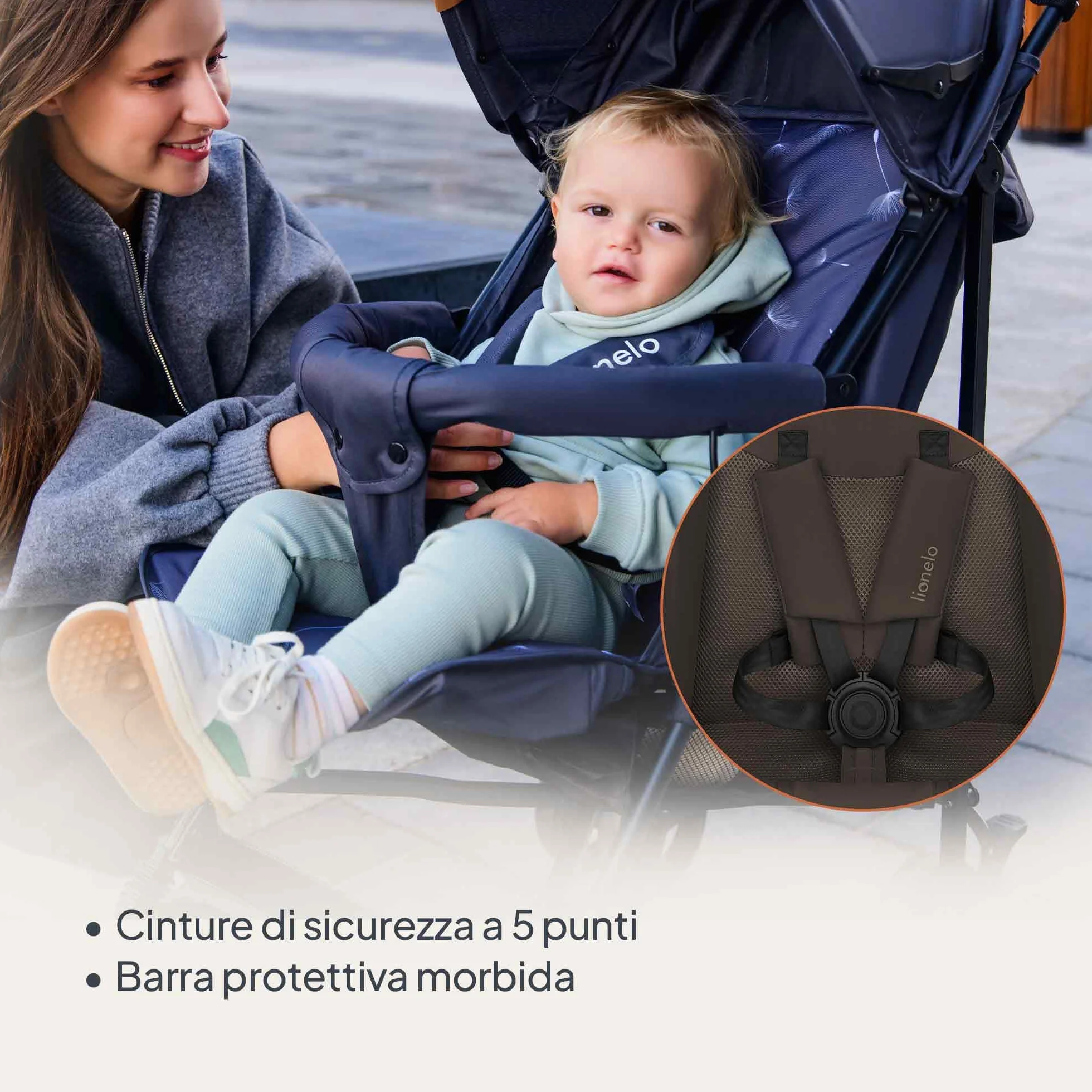 LIONELO ELIA Passeggino Leggero Pieghevole e Compatto da Viaggio per Bambini, Schienale Reclinabile Sdraiato, Cinture a 5 Punti, Cappottina UV e Grande Cestino Portaoggetti, 6-36 Mesi fino a 15 kg