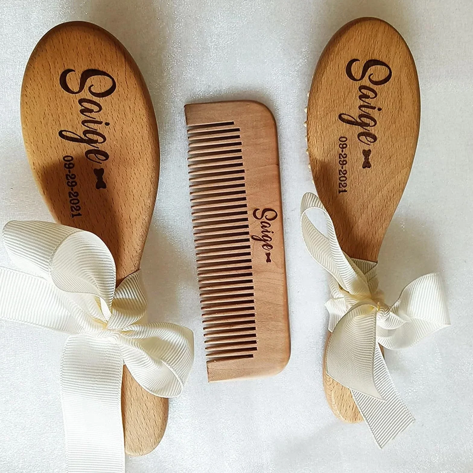 Spazzola Per Neonato Personalizzata, Regalo Di Nascita, Nome Inciso Con Legno