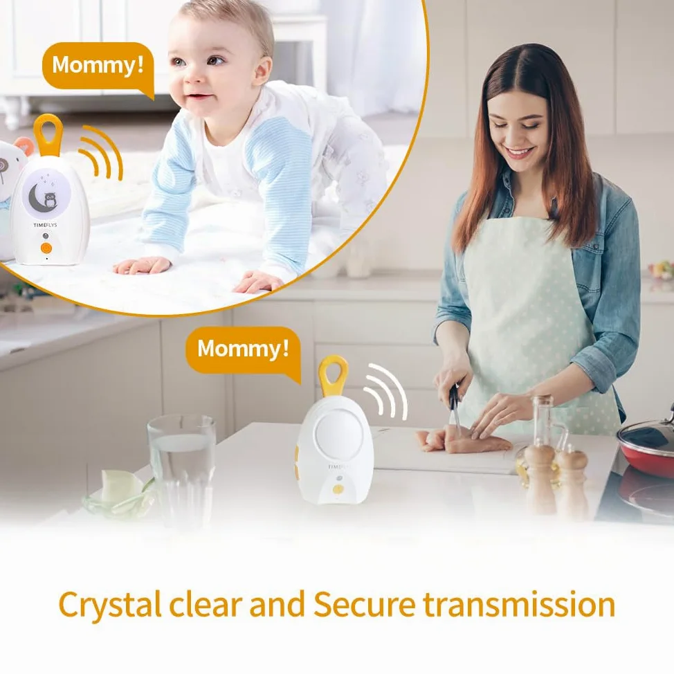 TimeFlys Paladin Baby Monitor Audio Versione Aggiornata, Portatile, Ricaricabile, Portata Extra Lunga Fino a 609,6 m, Luce Notturna, Suono Cristallo, Campeggio