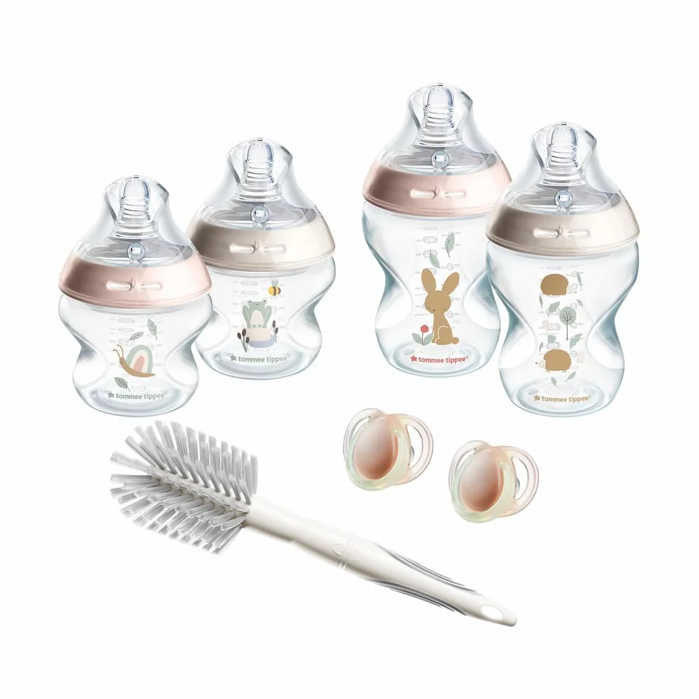 Tommee Tippee Starter Set Natural Start per neonati,150ml e 260ml, biberon anti-colica con tettarella a flusso lento inclusa, e medio per favorire un attacco naturale, autosterilizzante, rosa