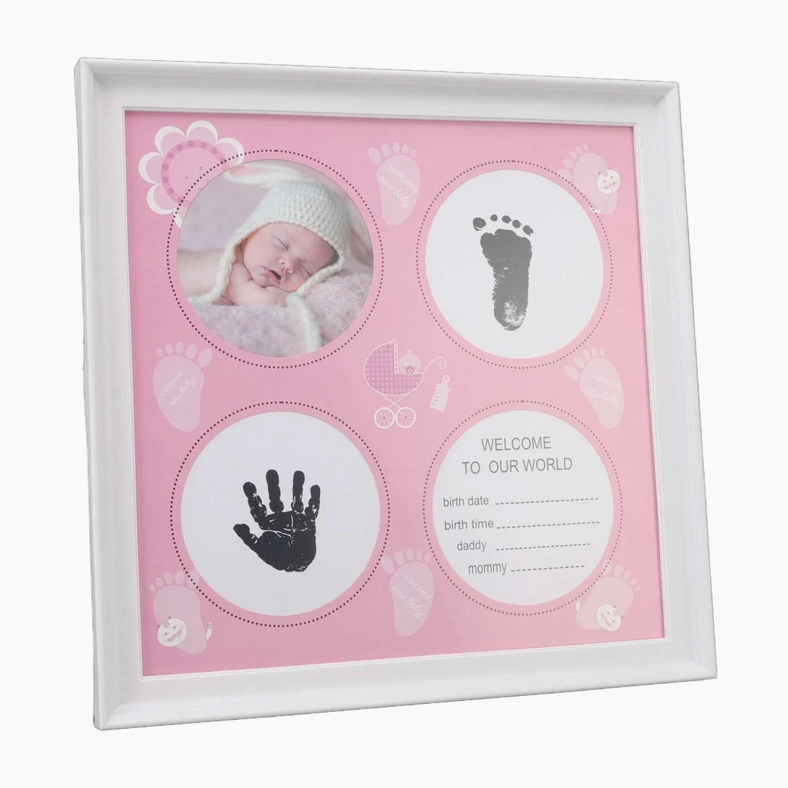 Kit per impronte di piedi del bambino, cornice in plastica per foto e impronte dei piedi del bambino (rosa)