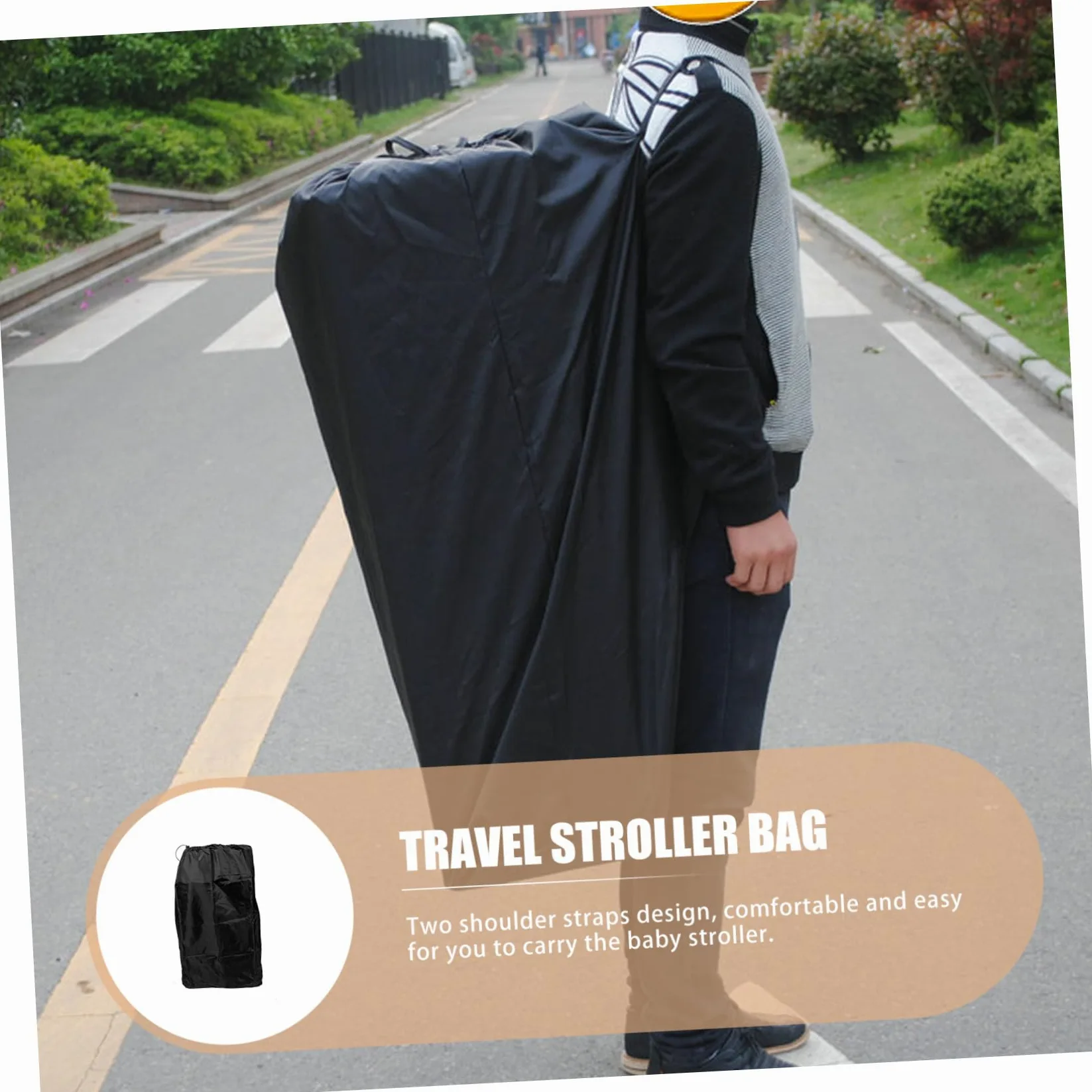 Borsa da Viaggio per Passeggino in Nylon Nero Chiusura a Coulisse Bloccabile e Cuciture Rinforzate, per Trasporto Aereo e Viaggi Comodi