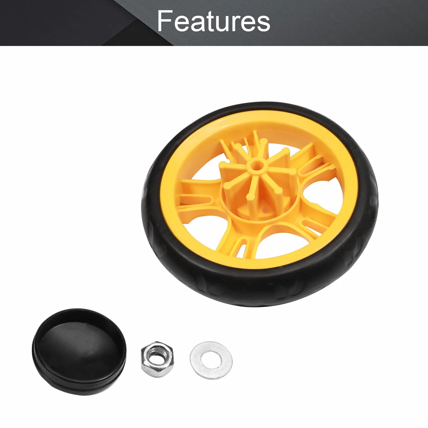 MroMax Ruota per Passeggino 120 mm x 25 mm, per Tubi Circolari da 19 mm, Ricambio in Plastica per Animali Domestici, Nero e Giallo