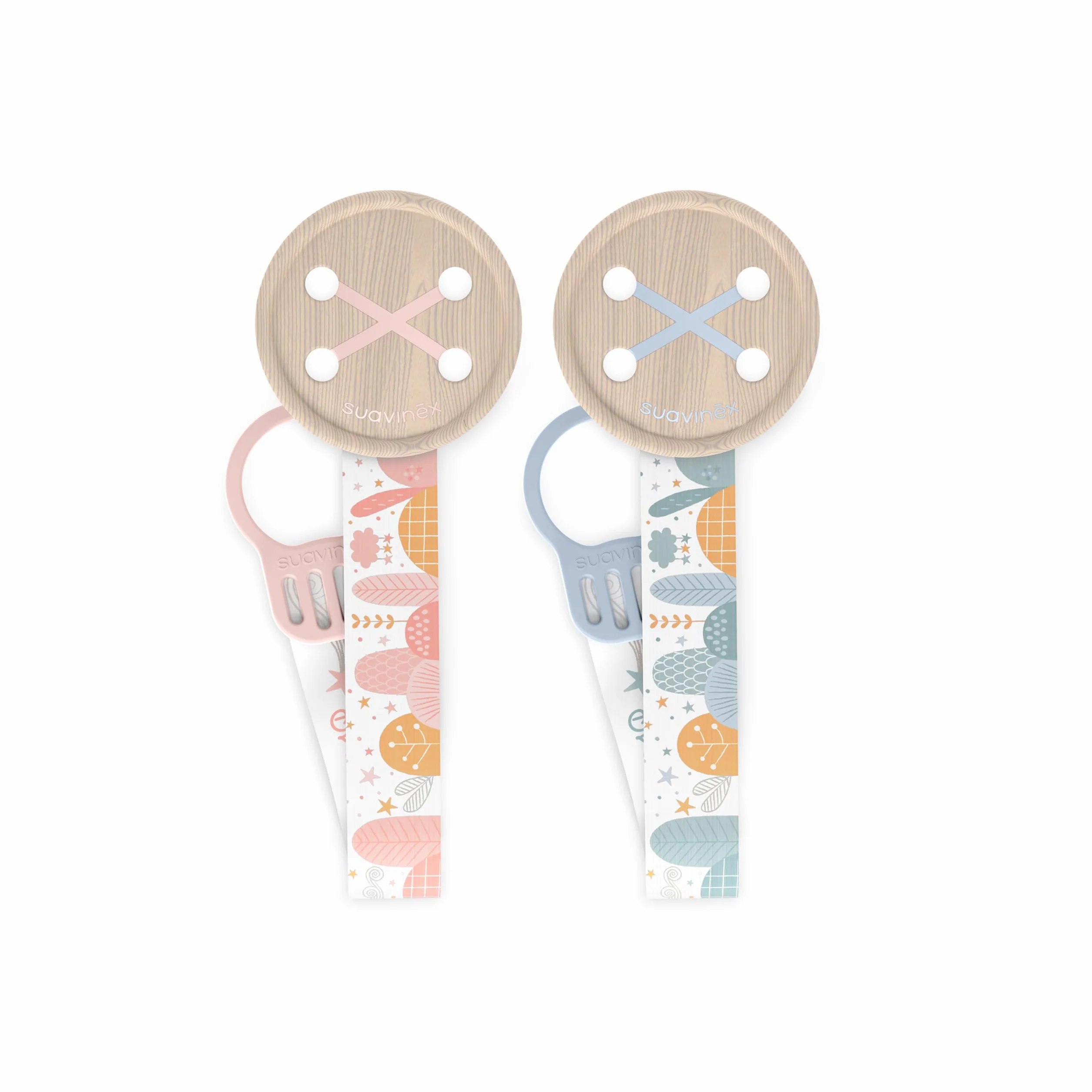 Suavinex, Portaciuccio con catenella in tessuto per bambini, Nastro con design reversibile, Catenella per ciuccio, Portaciuccio con clip. Per Bambini +0 Mesi, Adatto ai Neonati, Dreams Rosa