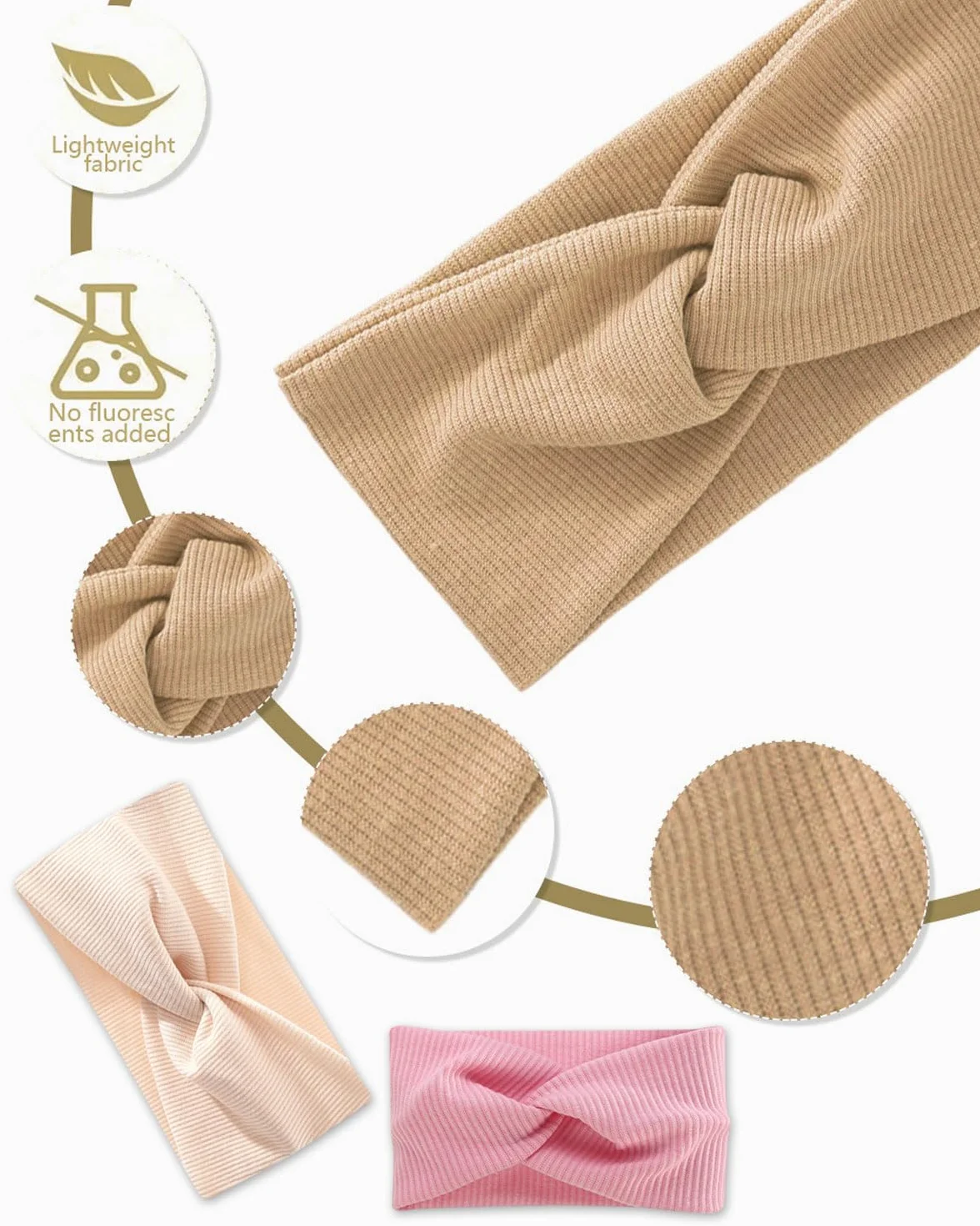 3pcs fasce capelli bambina，fasce capelli neonata，cerchietto capelli bambina，Fasce Ragazze Nylon Elasticizzato Accessori per Capelli Fatti Mano per Neonati Bambini Bambine (marrone+rosa+beige)