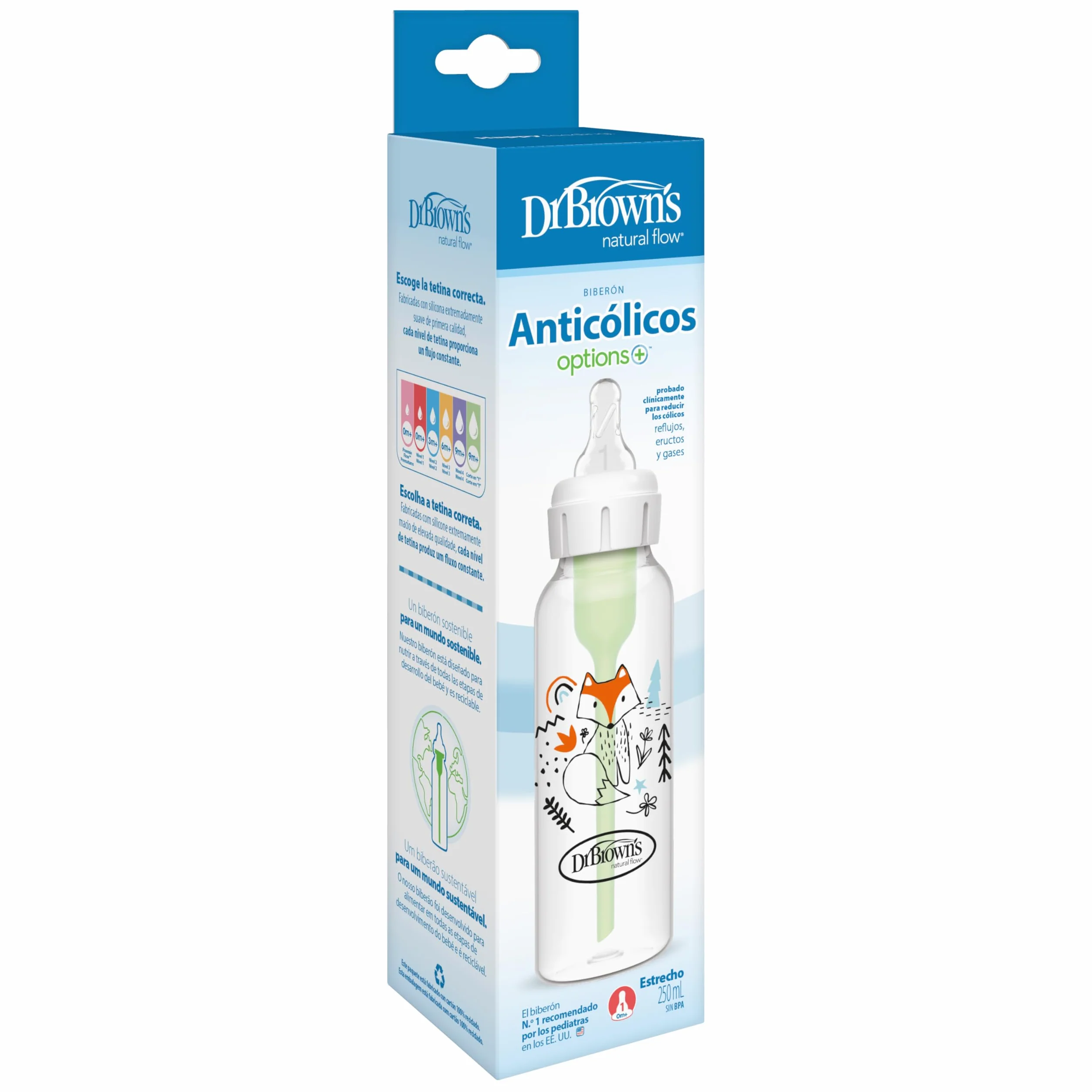 Dr. Brown 's Options – Biberon Standard, 250 ml, colore: blu